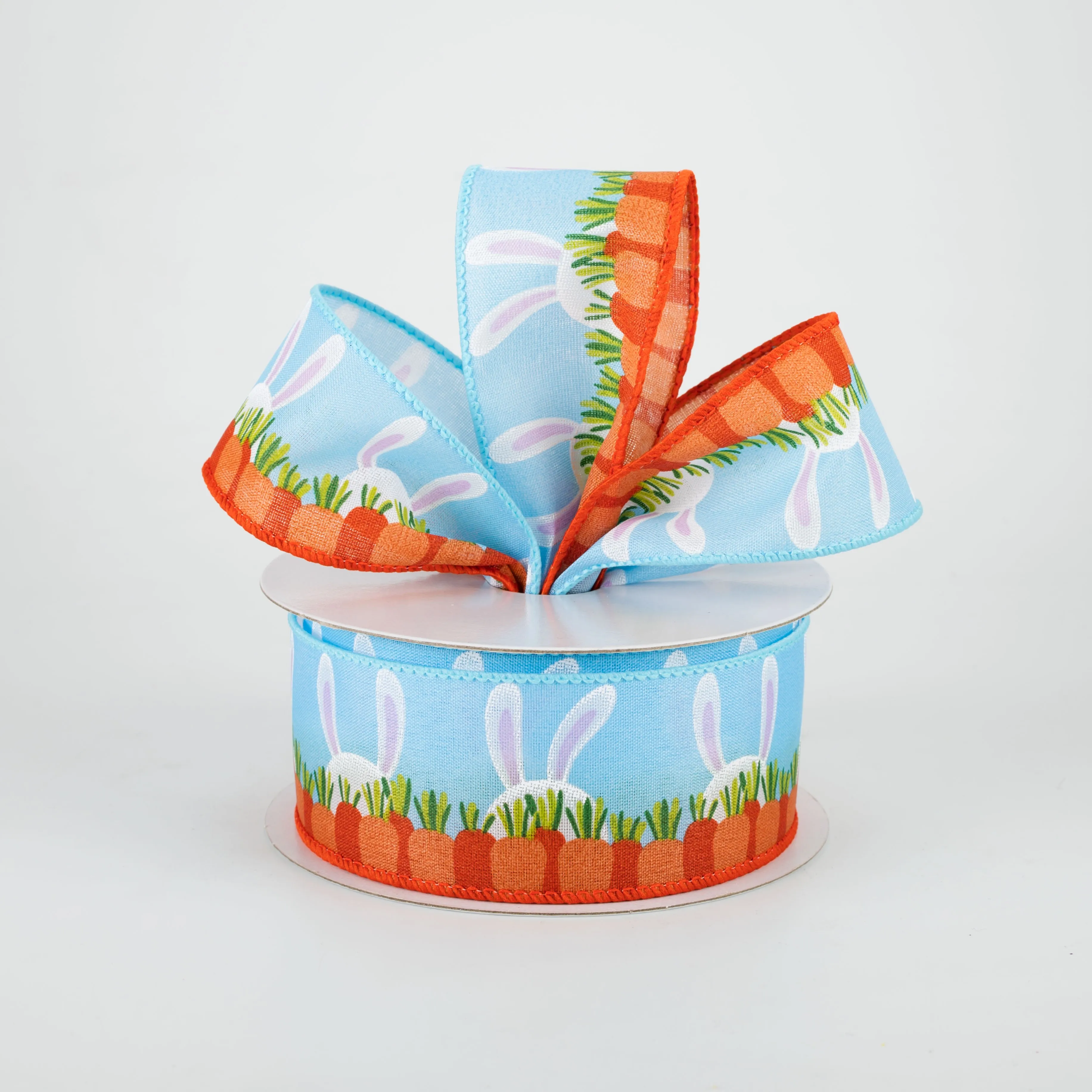 1.5" Bunny Ears & Carrots Ribbon: Blue (10 Yards)