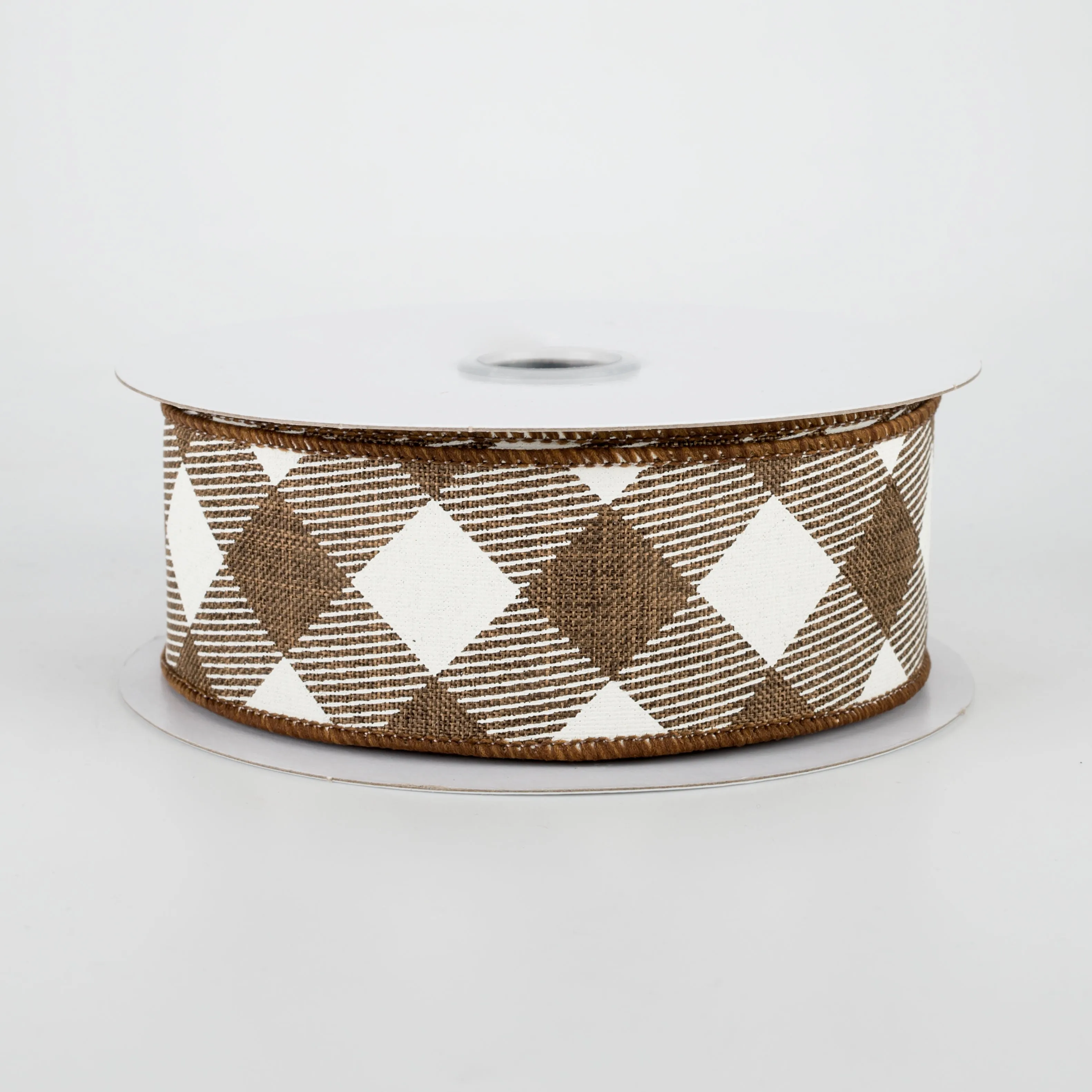 1.5" Diagonal Check Ribbon: Brown & Ivory (10 Yards)