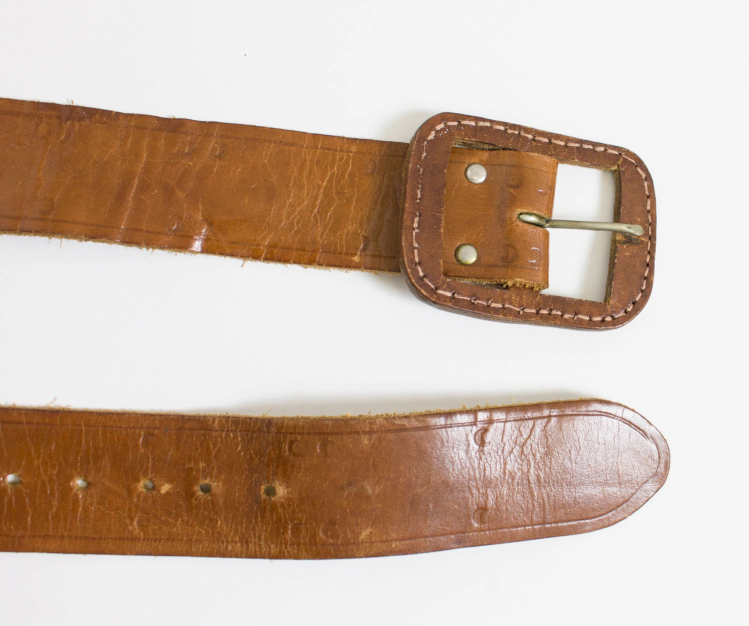 1970s Leather Belt Brown Boho M / L