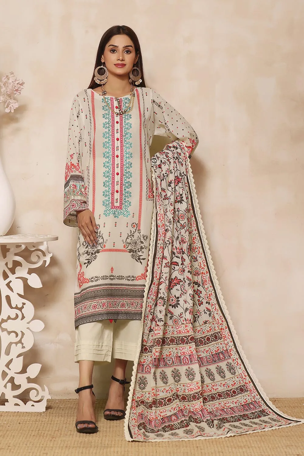 3 Pcs unstitched EMB lawn Suit  KL-1934