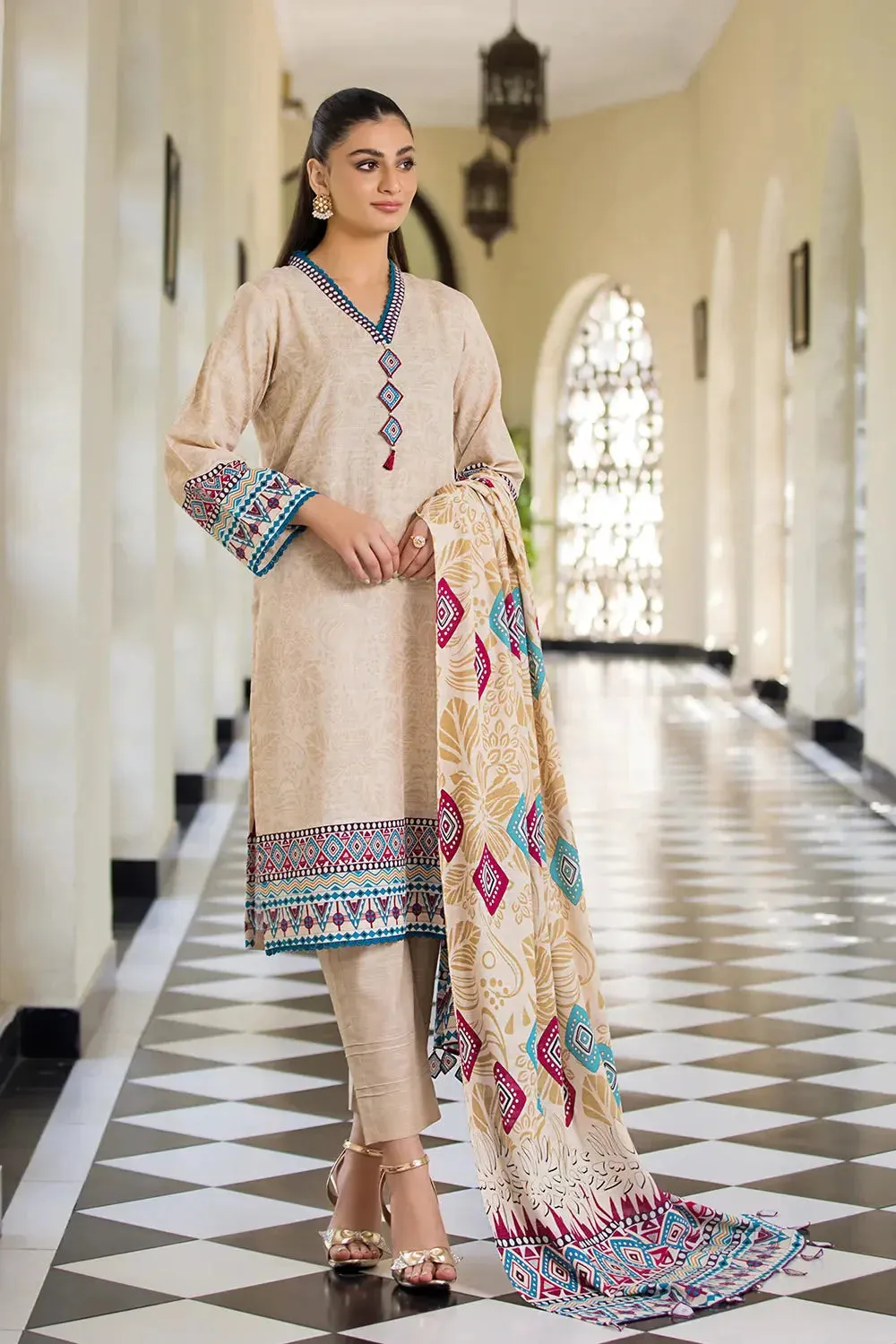 3PC Printed Unstitched Khaddar Suit KKH-2889