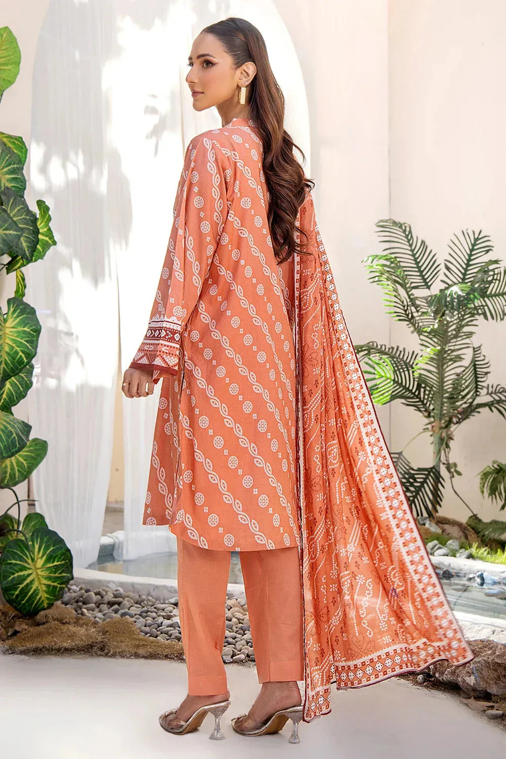 3PC Printed Unstitched Lawn Suit KLA-2705 Peach
