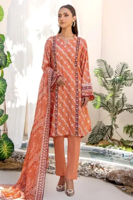 3PC Printed Unstitched Lawn Suit KLA-2705 Peach