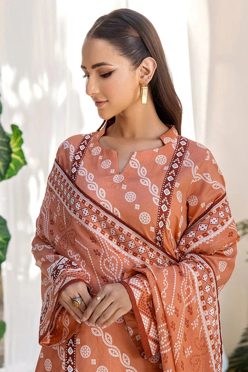 3PC Printed Unstitched Lawn Suit KLA-2705 Peach