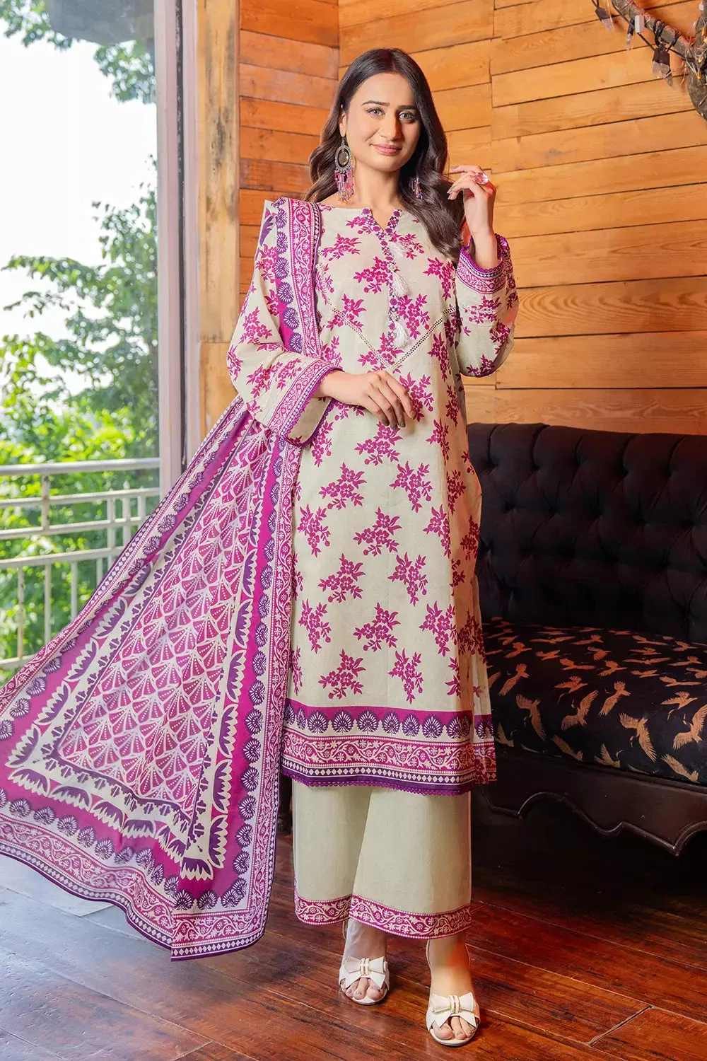 3PC Printed Unstitched Lawn Suit KLA-2758