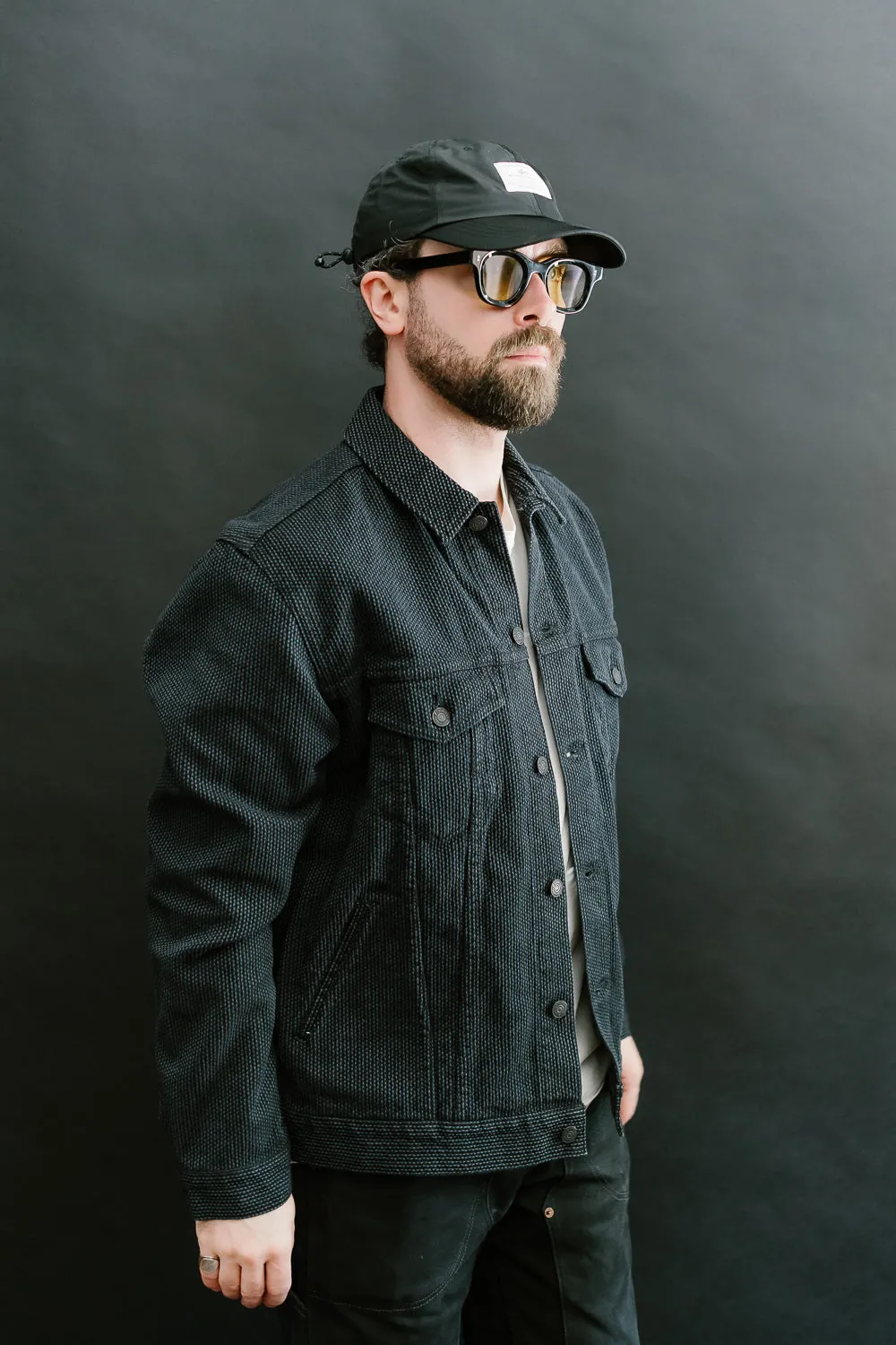 6118-BK - Sashiko Type III Jacket - Black x Grey