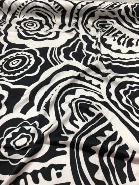 Abstract Large Scale Floral Printed Silk Charmeuse - Black / White