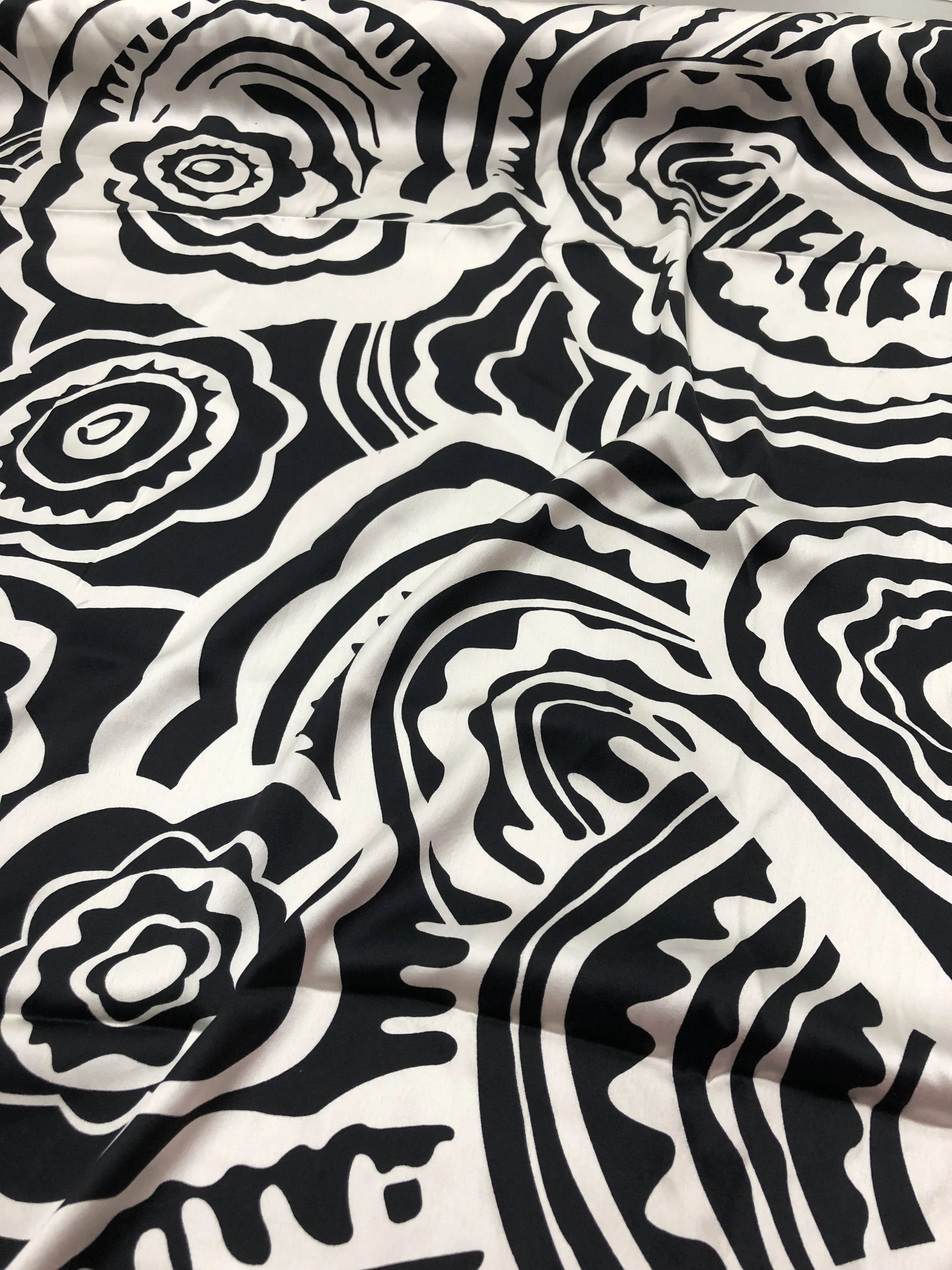 Abstract Large Scale Floral Printed Silk Charmeuse - Black / White