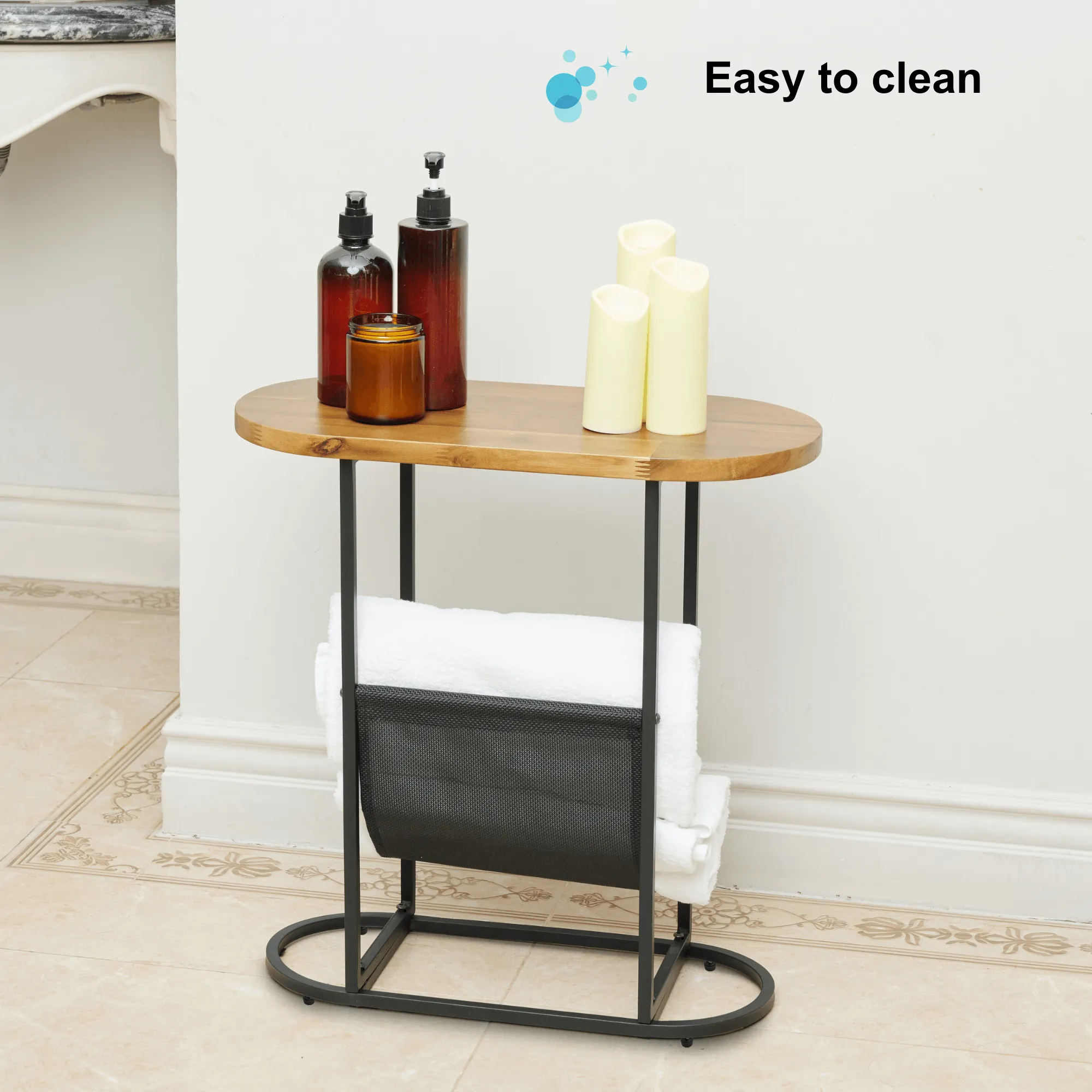 Acacia Wood Oval Side Table with Powder-Coated Metal Frame – American Design