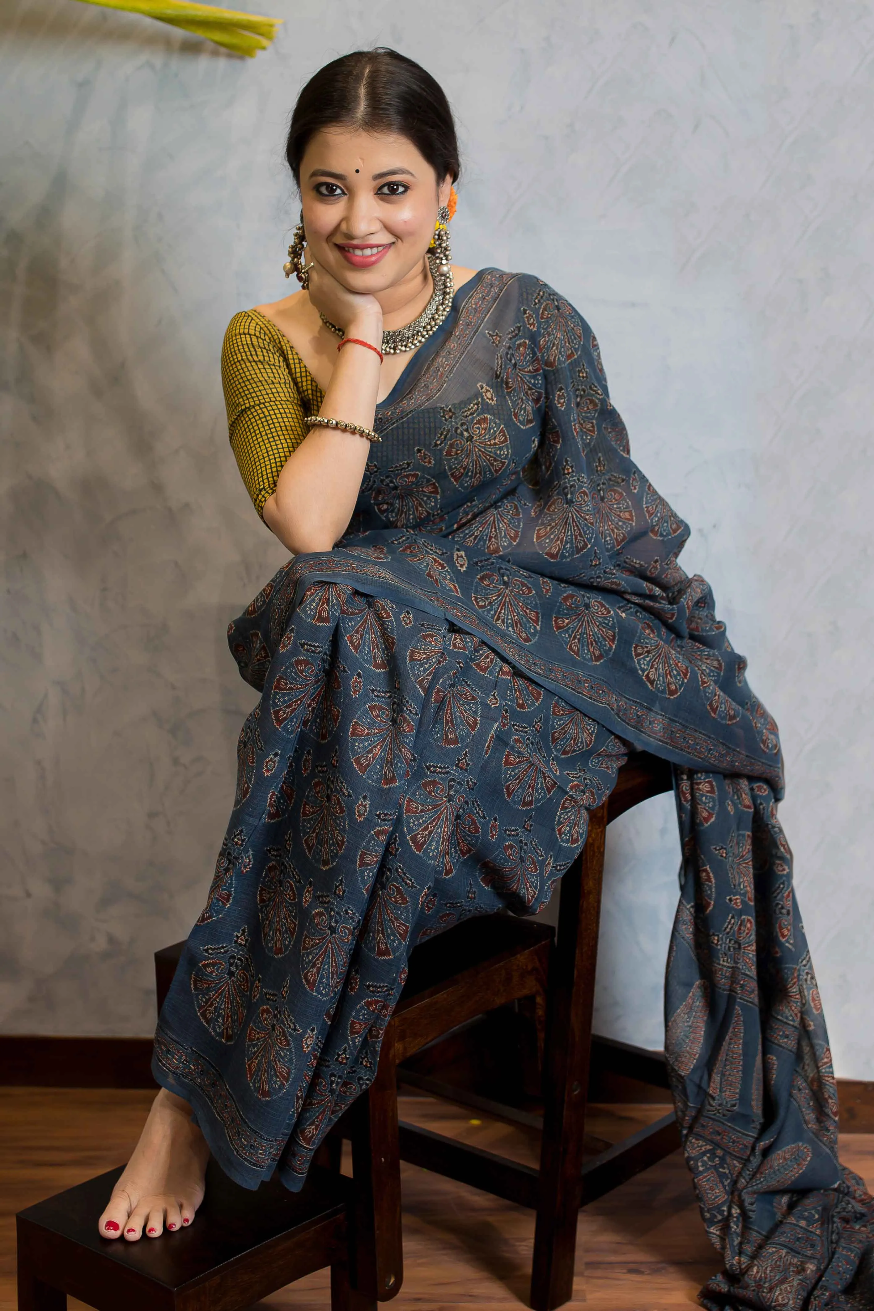 Ajrakh Natural Dyed Kota Doria Saree