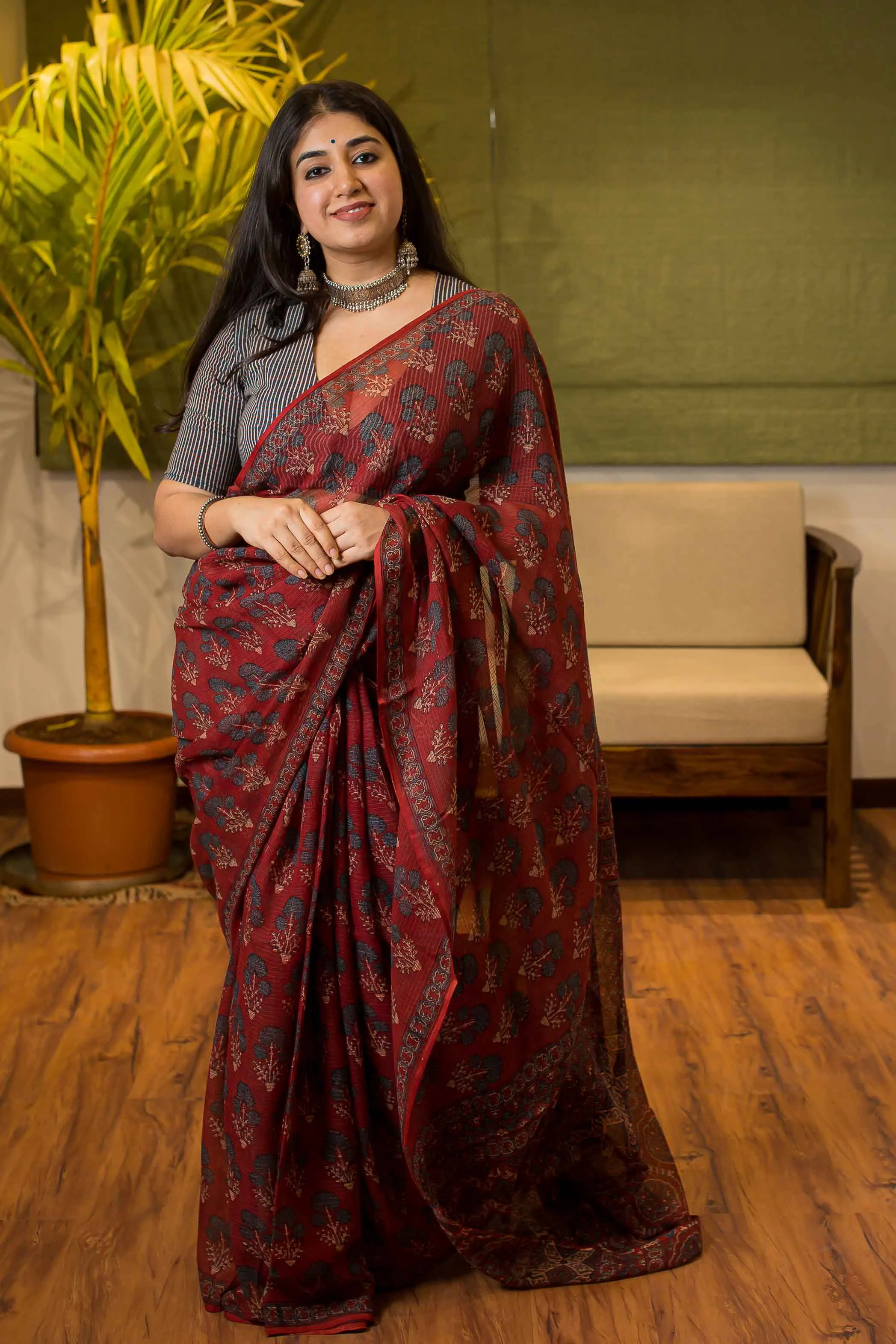 Ajrakh Natural Dyed Kota Doria Saree