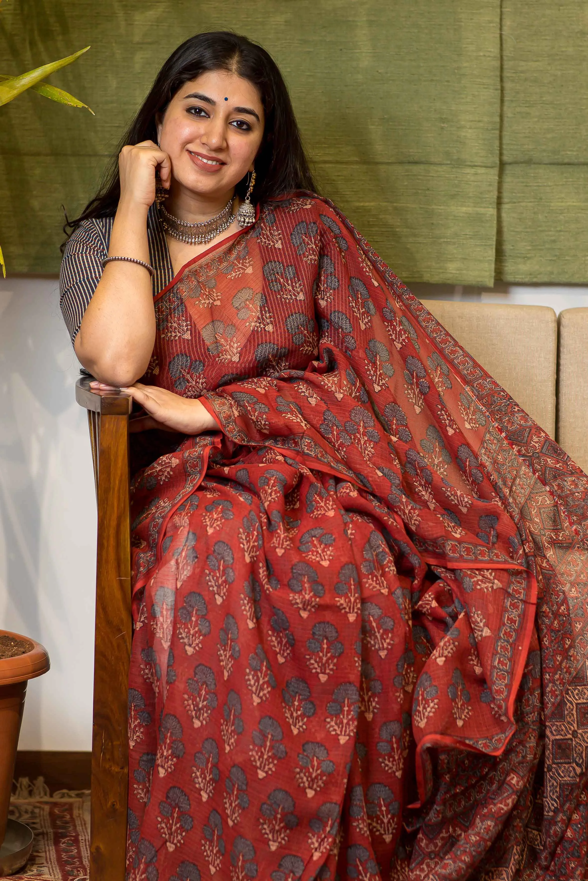 Ajrakh Natural Dyed Kota Doria Saree