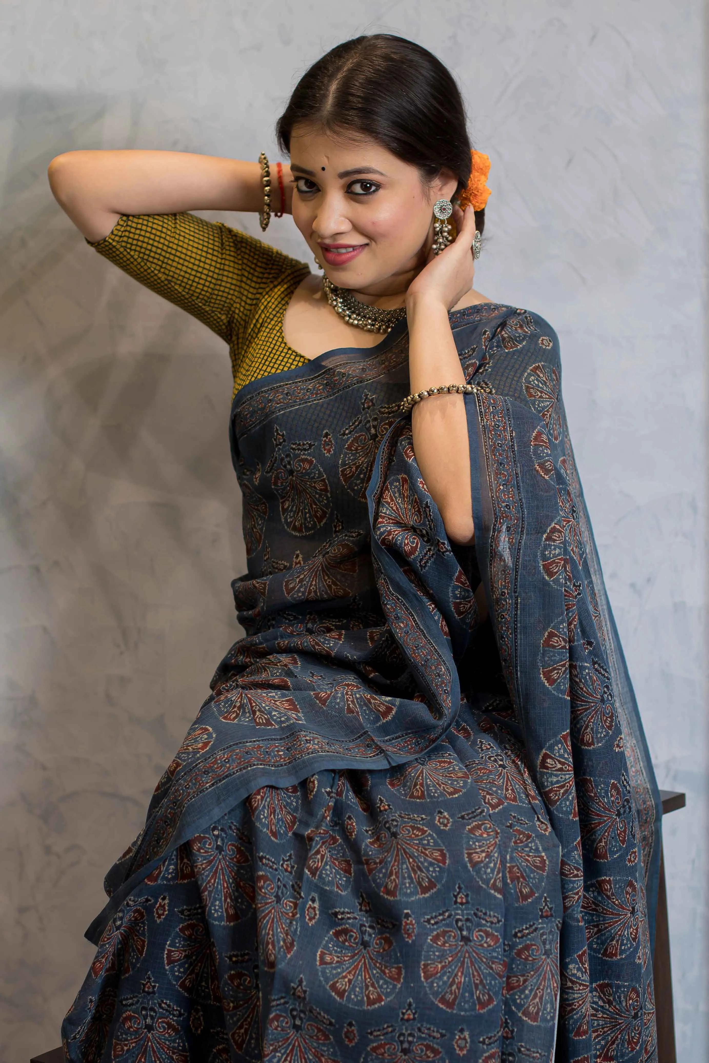 Ajrakh Natural Dyed Kota Doria Saree