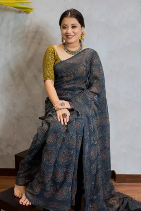 Ajrakh Natural Dyed Kota Doria Saree