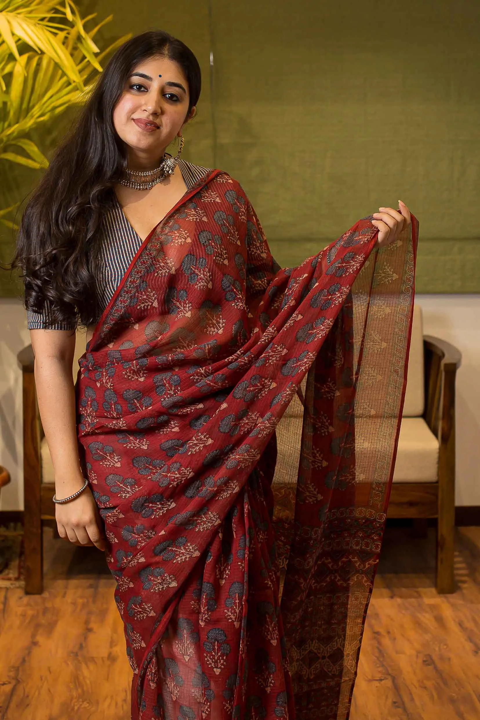 Ajrakh Natural Dyed Kota Doria Saree