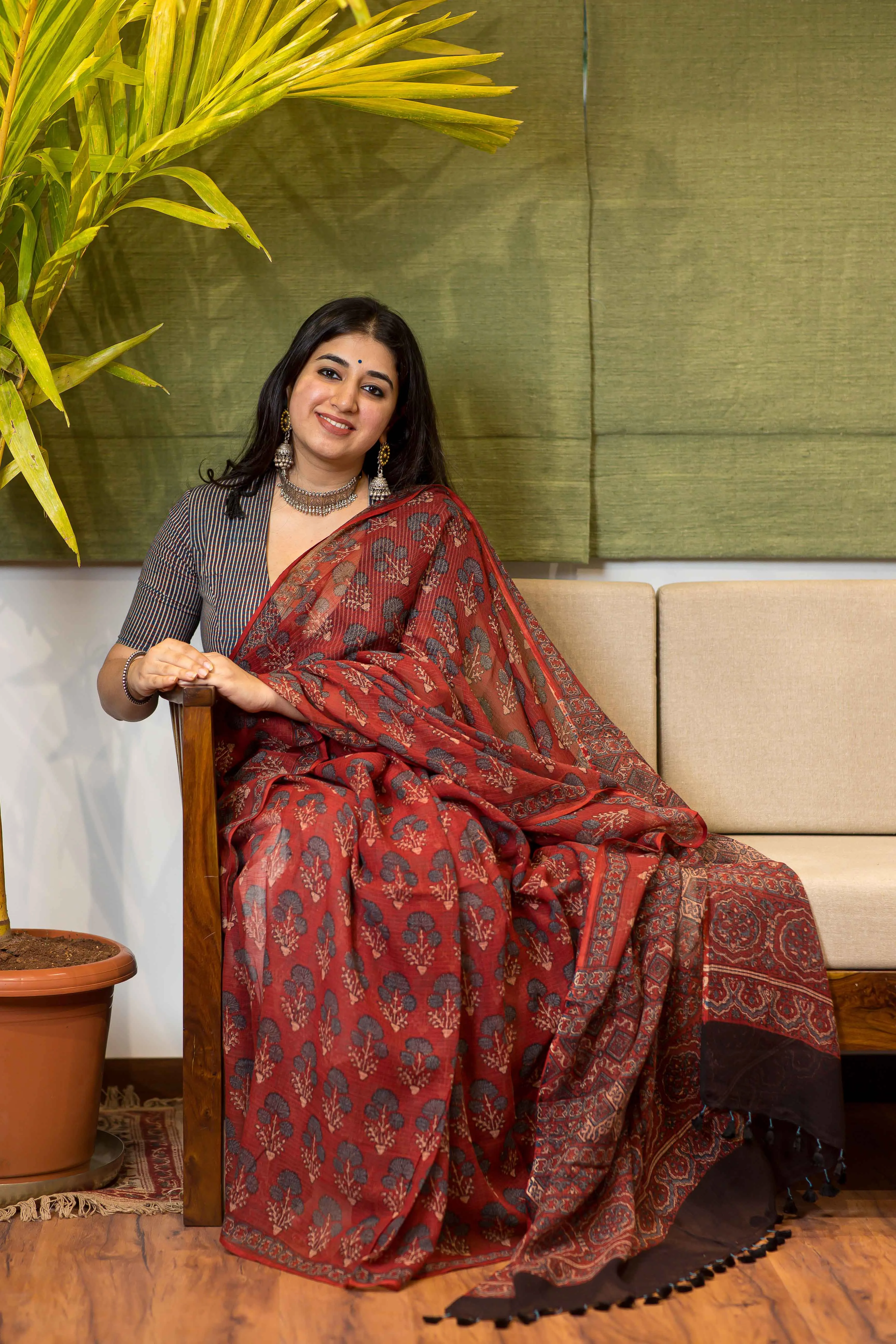 Ajrakh Natural Dyed Kota Doria Saree