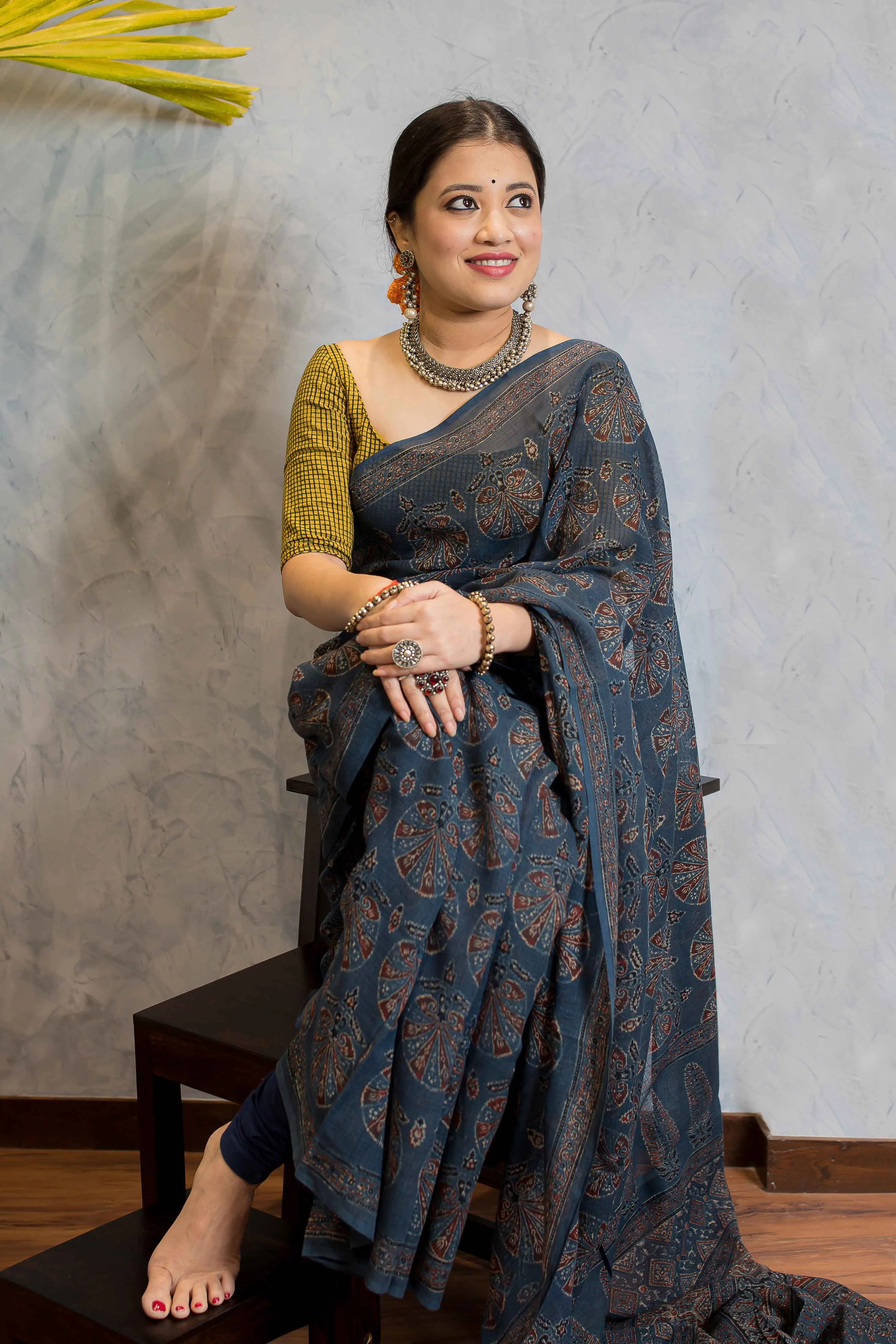 Ajrakh Natural Dyed Kota Doria Saree