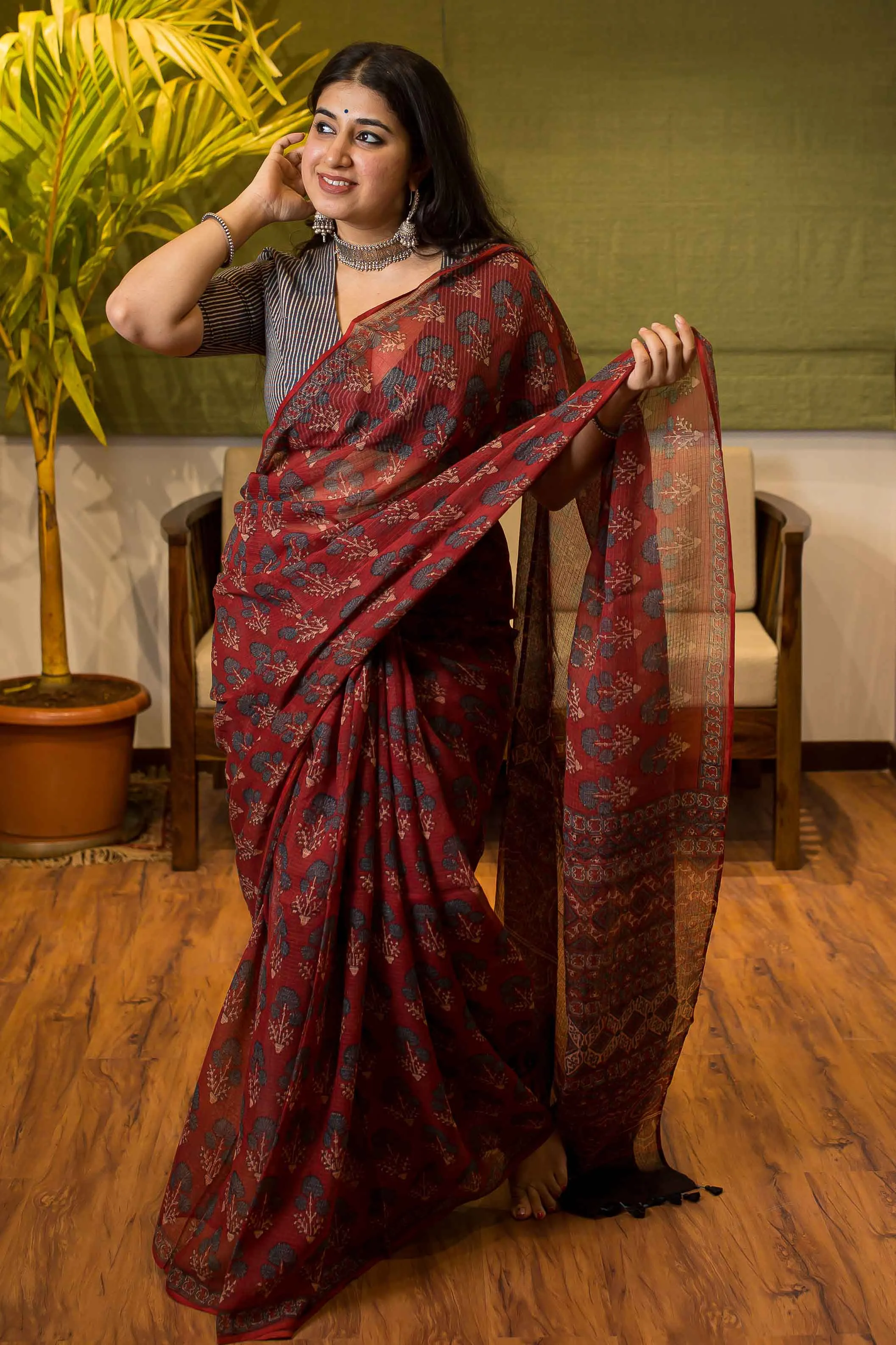 Ajrakh Natural Dyed Kota Doria Saree