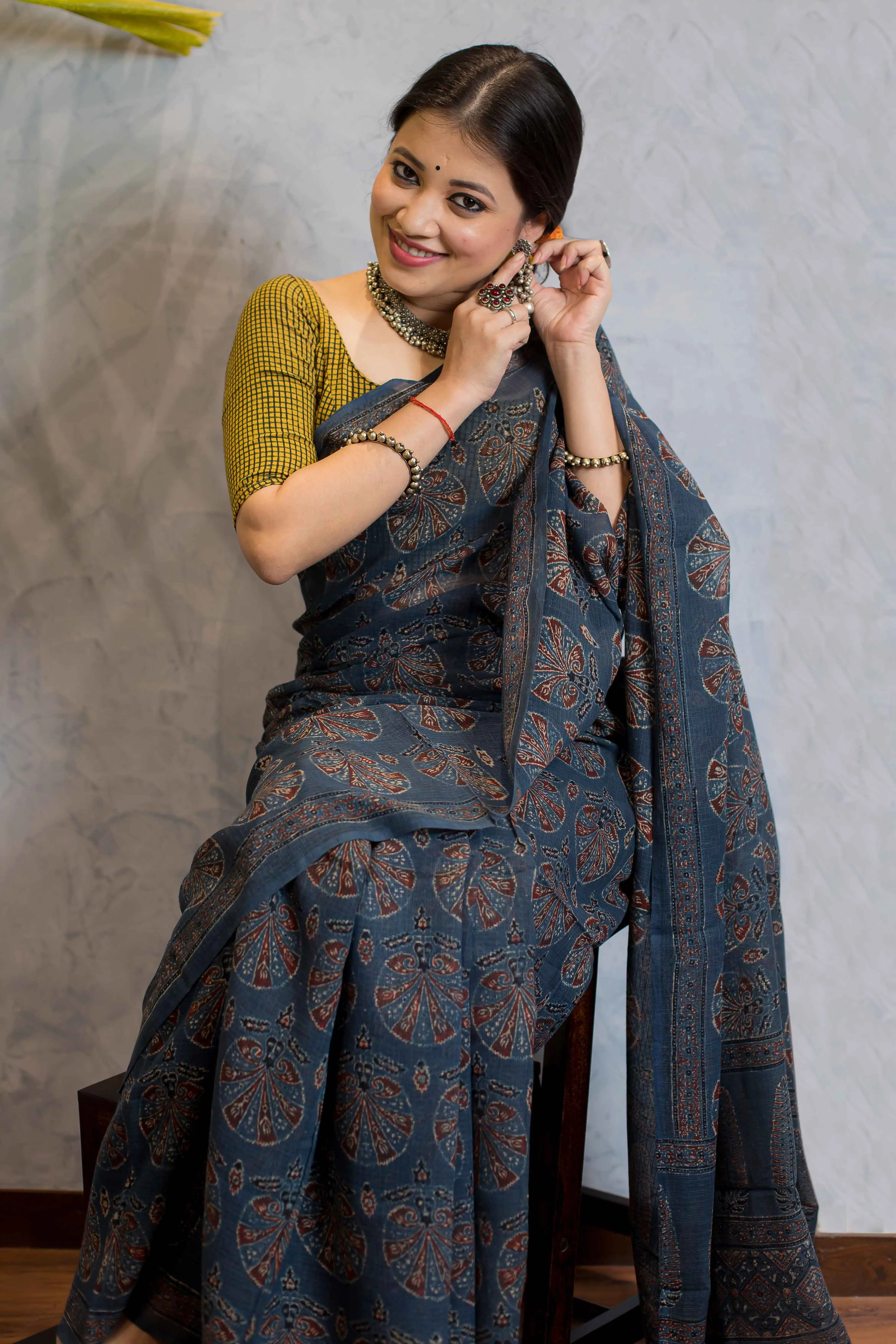 Ajrakh Natural Dyed Kota Doria Saree