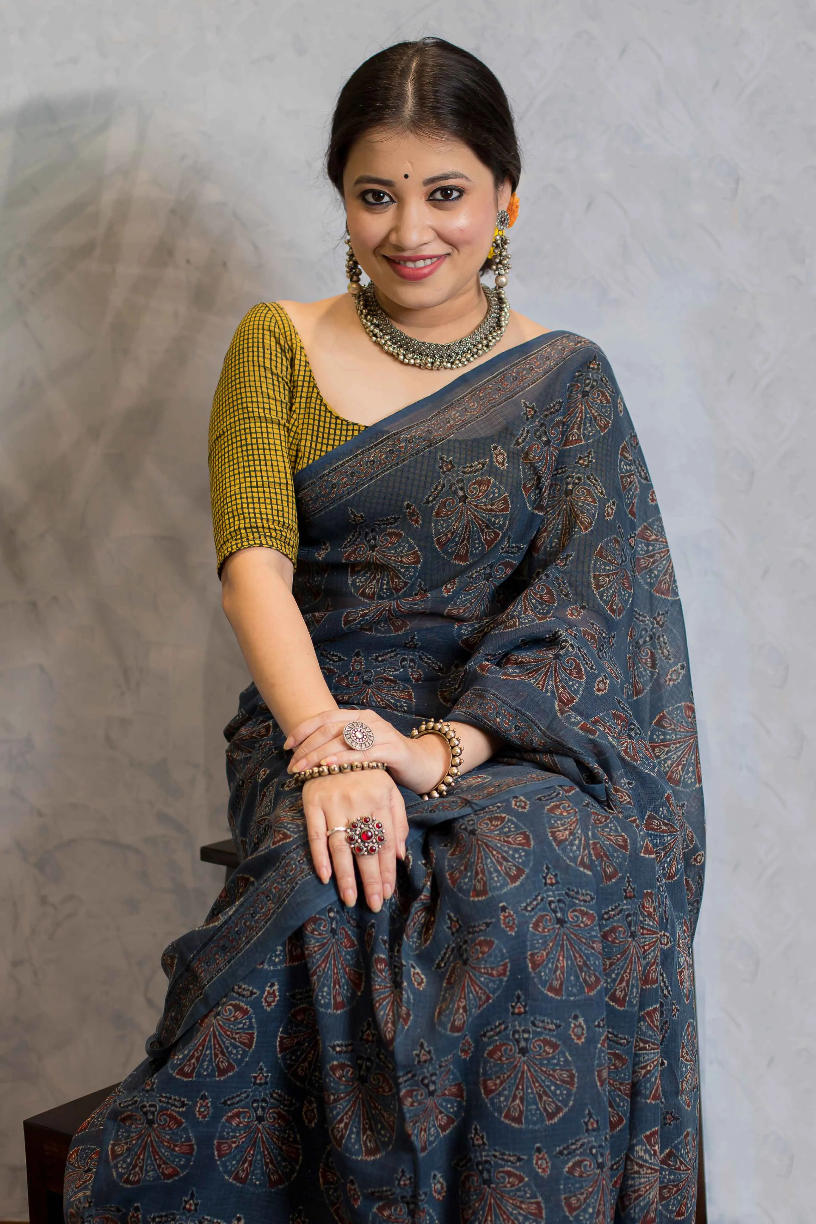 Ajrakh Natural Dyed Kota Doria Saree