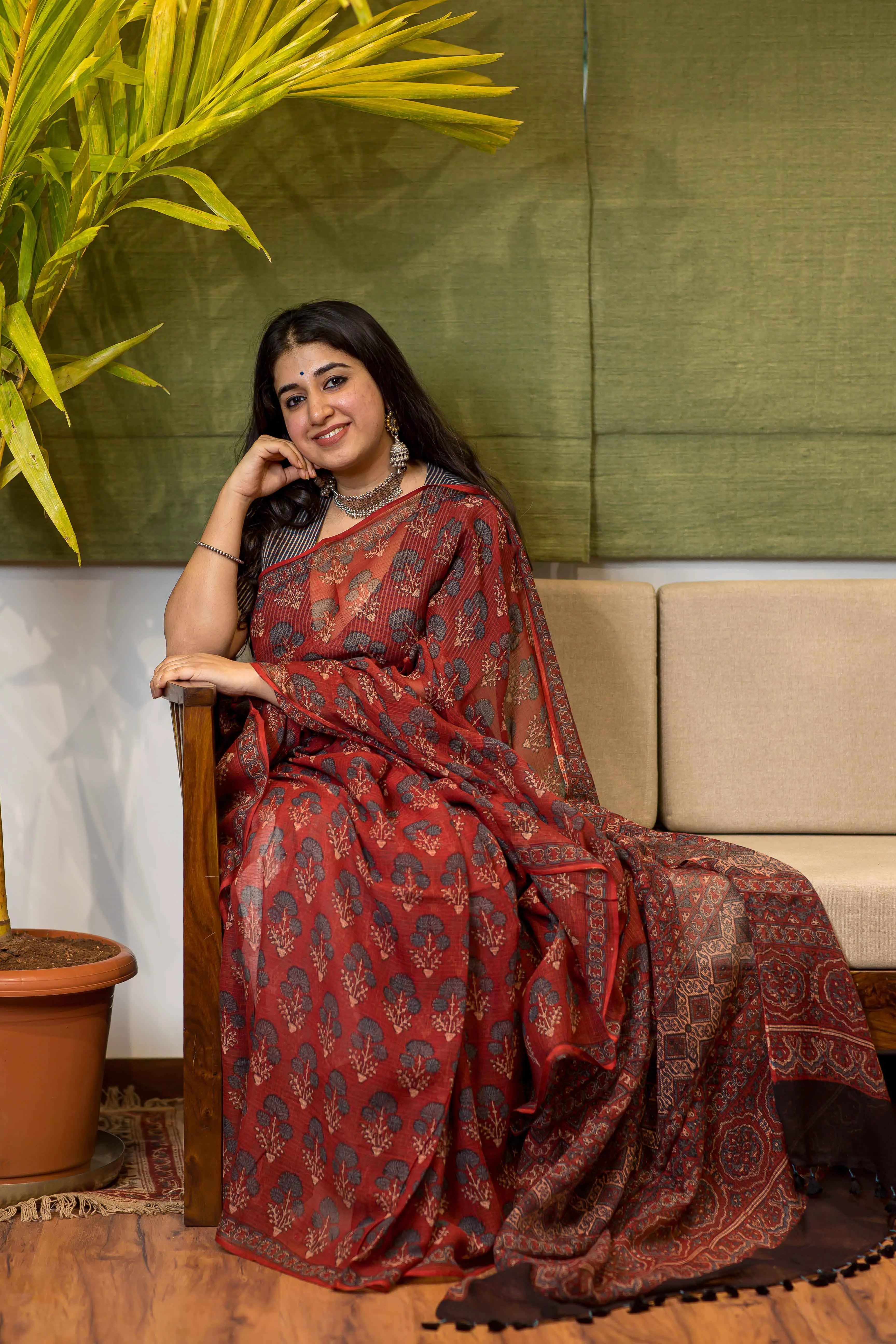Ajrakh Natural Dyed Kota Doria Saree