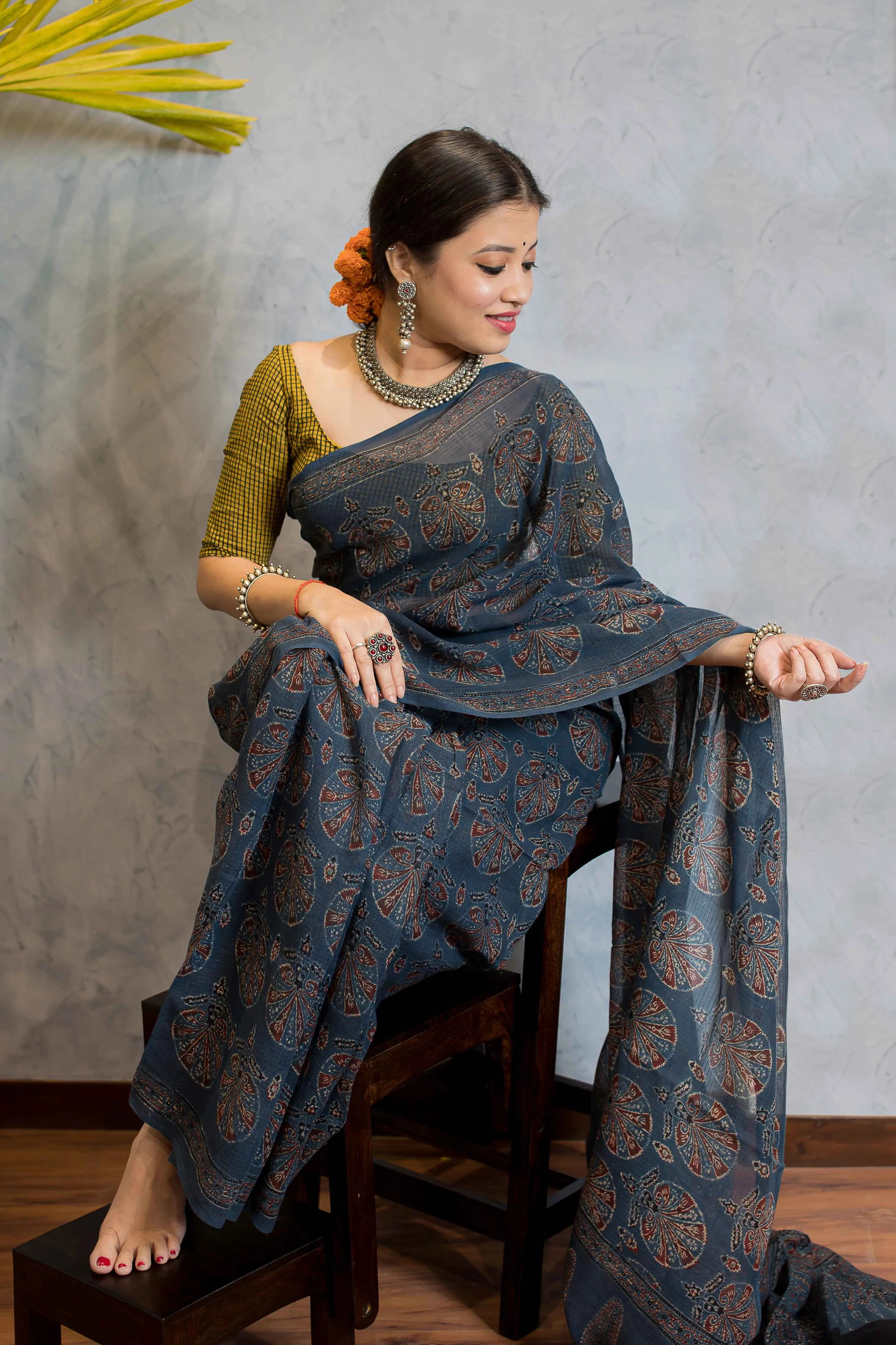 Ajrakh Natural Dyed Kota Doria Saree