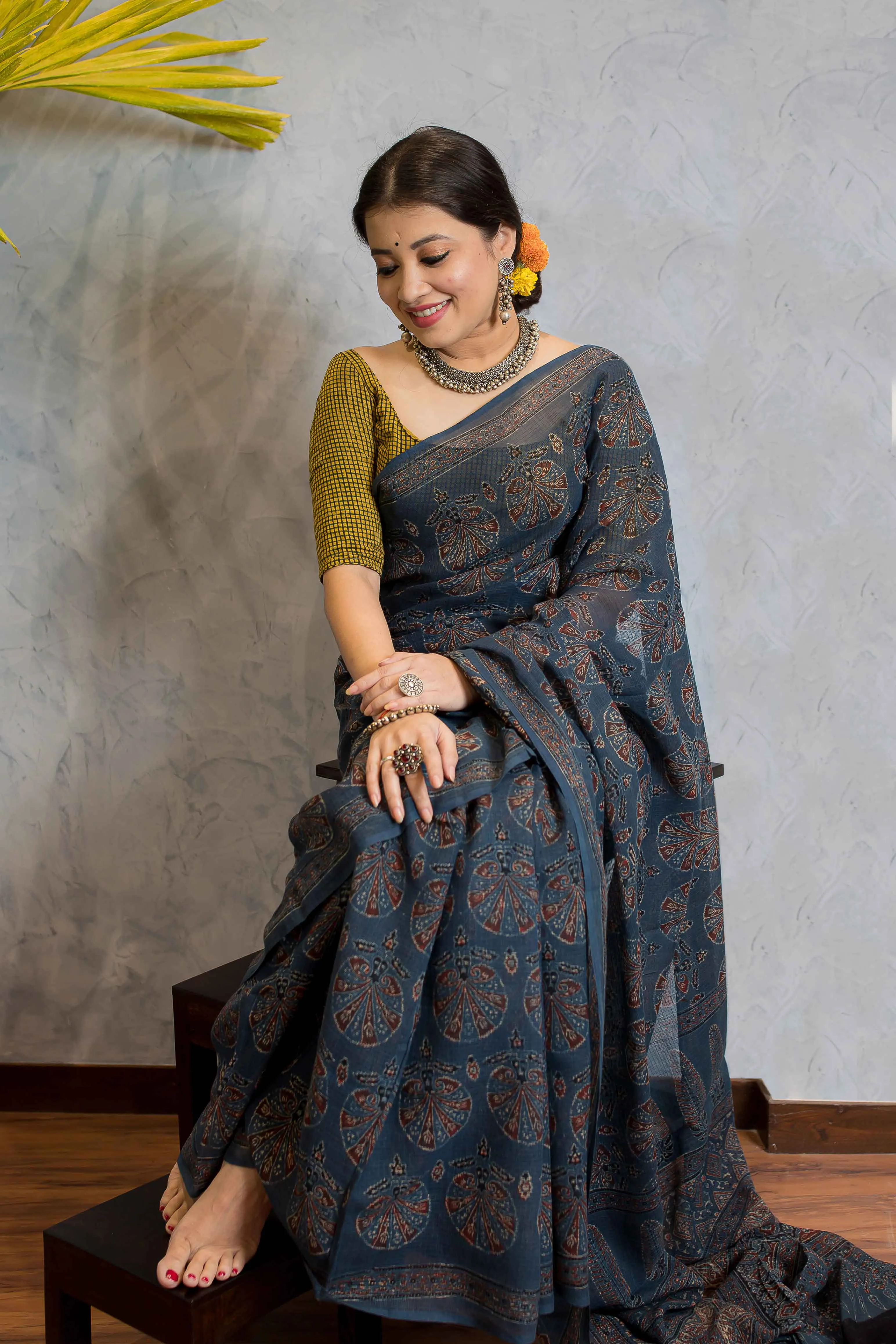 Ajrakh Natural Dyed Kota Doria Saree