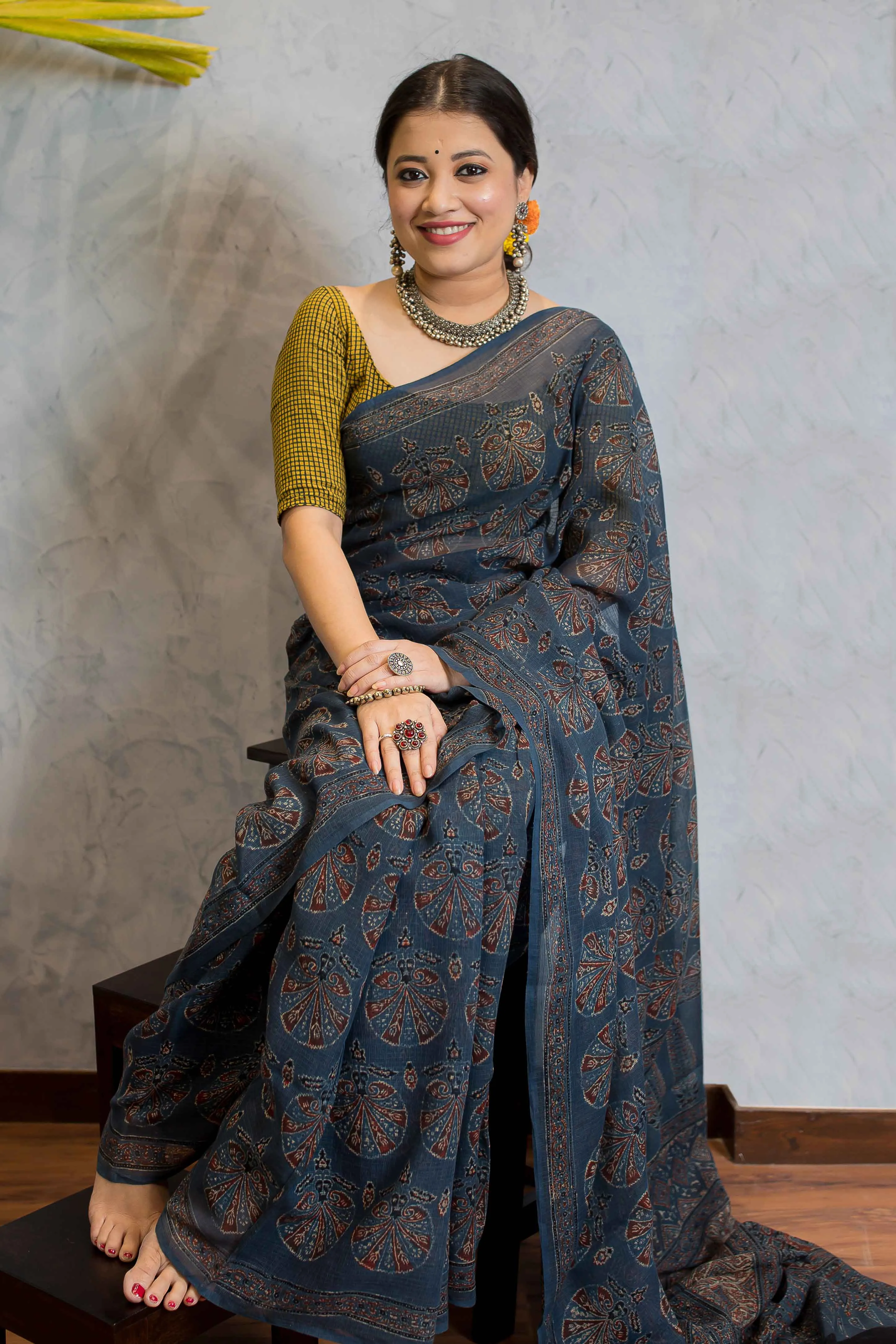Ajrakh Natural Dyed Kota Doria Saree