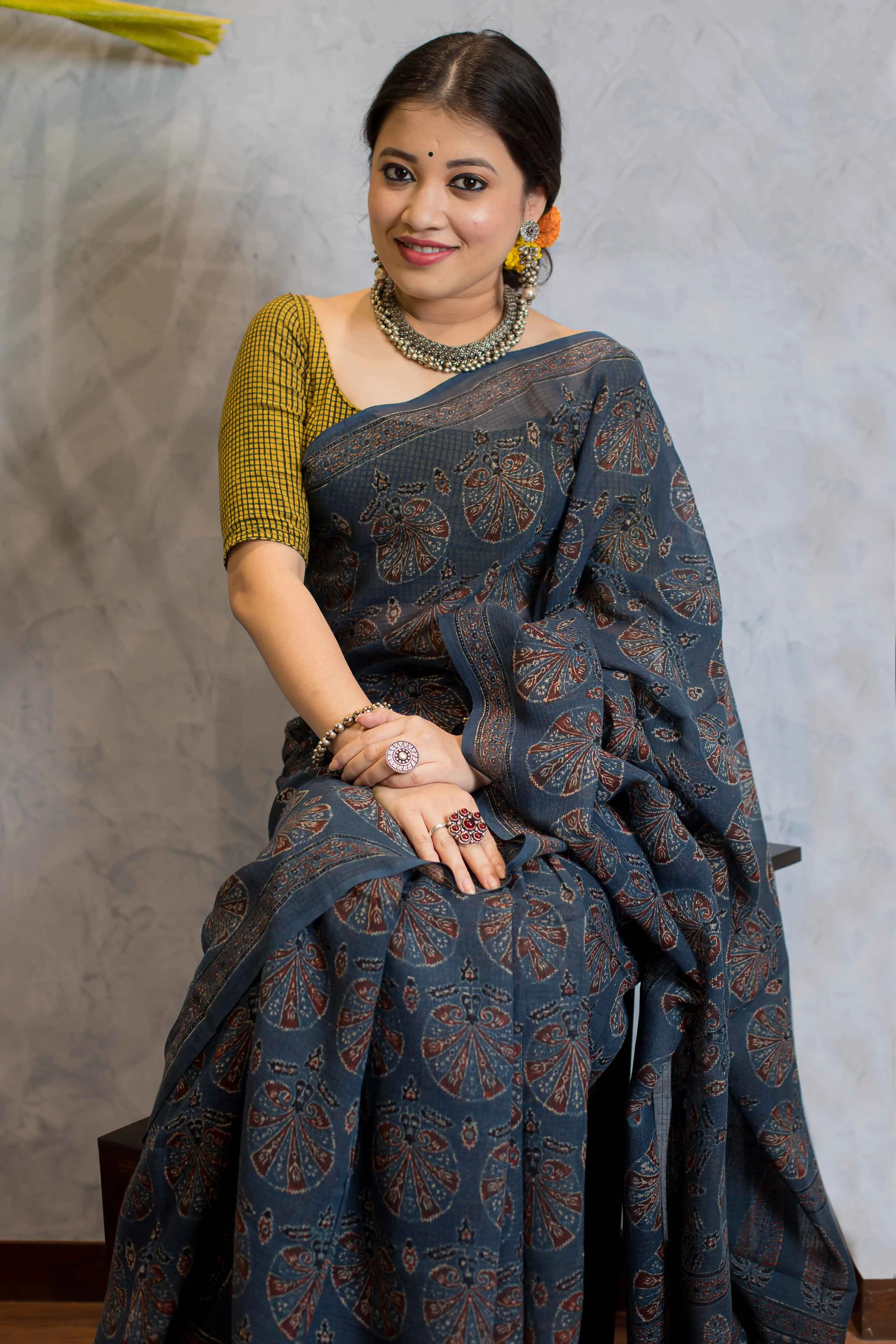 Ajrakh Natural Dyed Kota Doria Saree