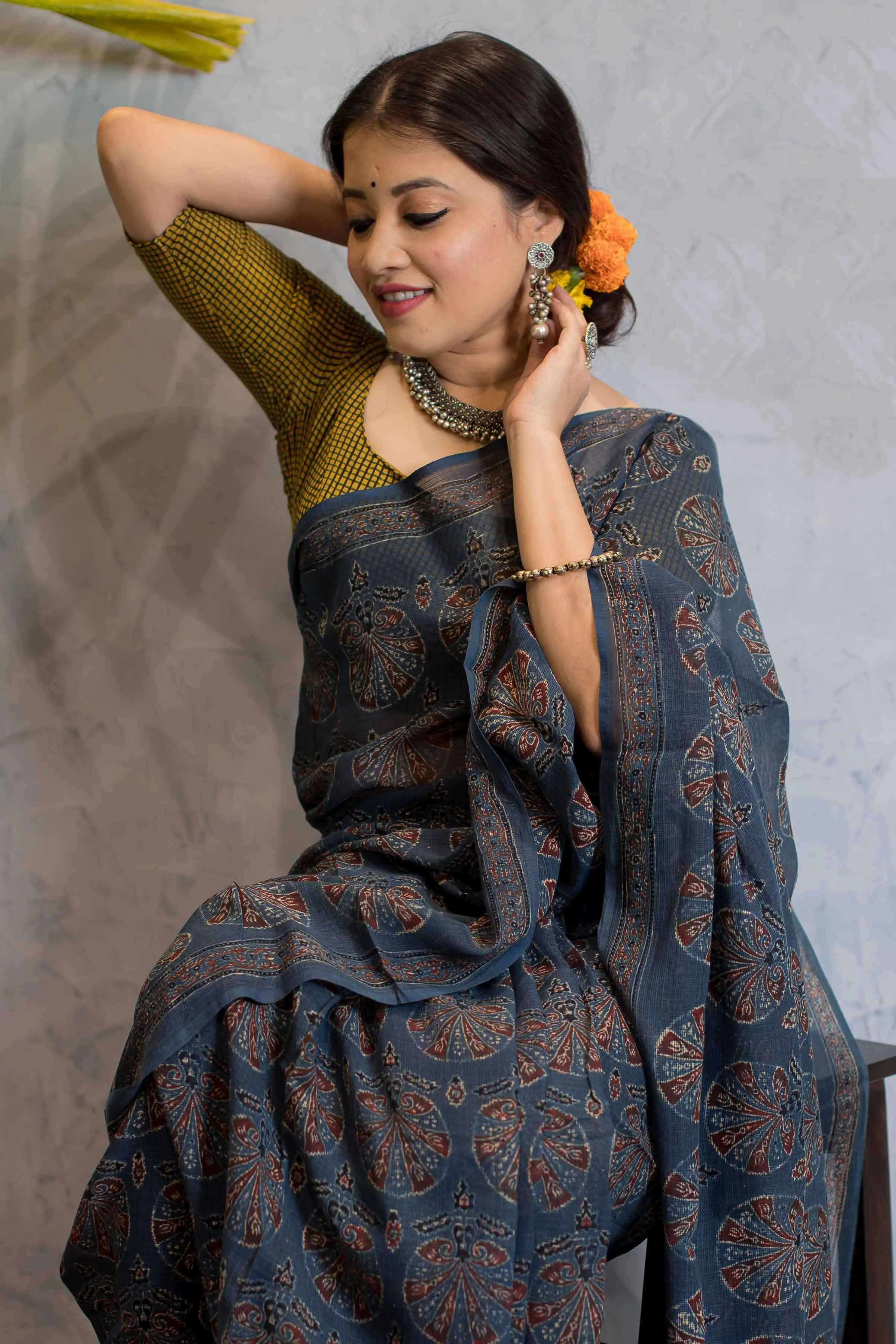 Ajrakh Natural Dyed Kota Doria Saree