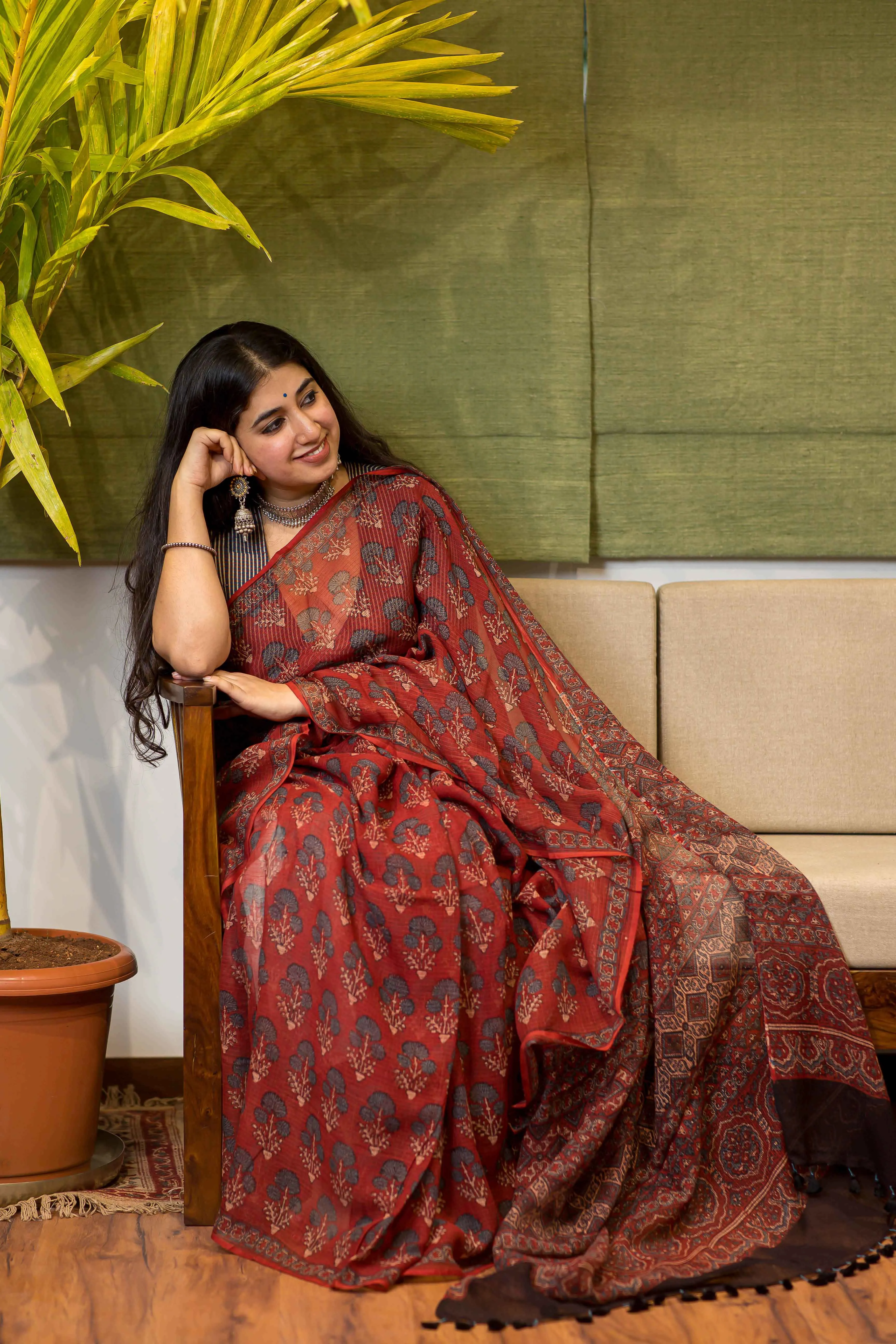 Ajrakh Natural Dyed Kota Doria Saree