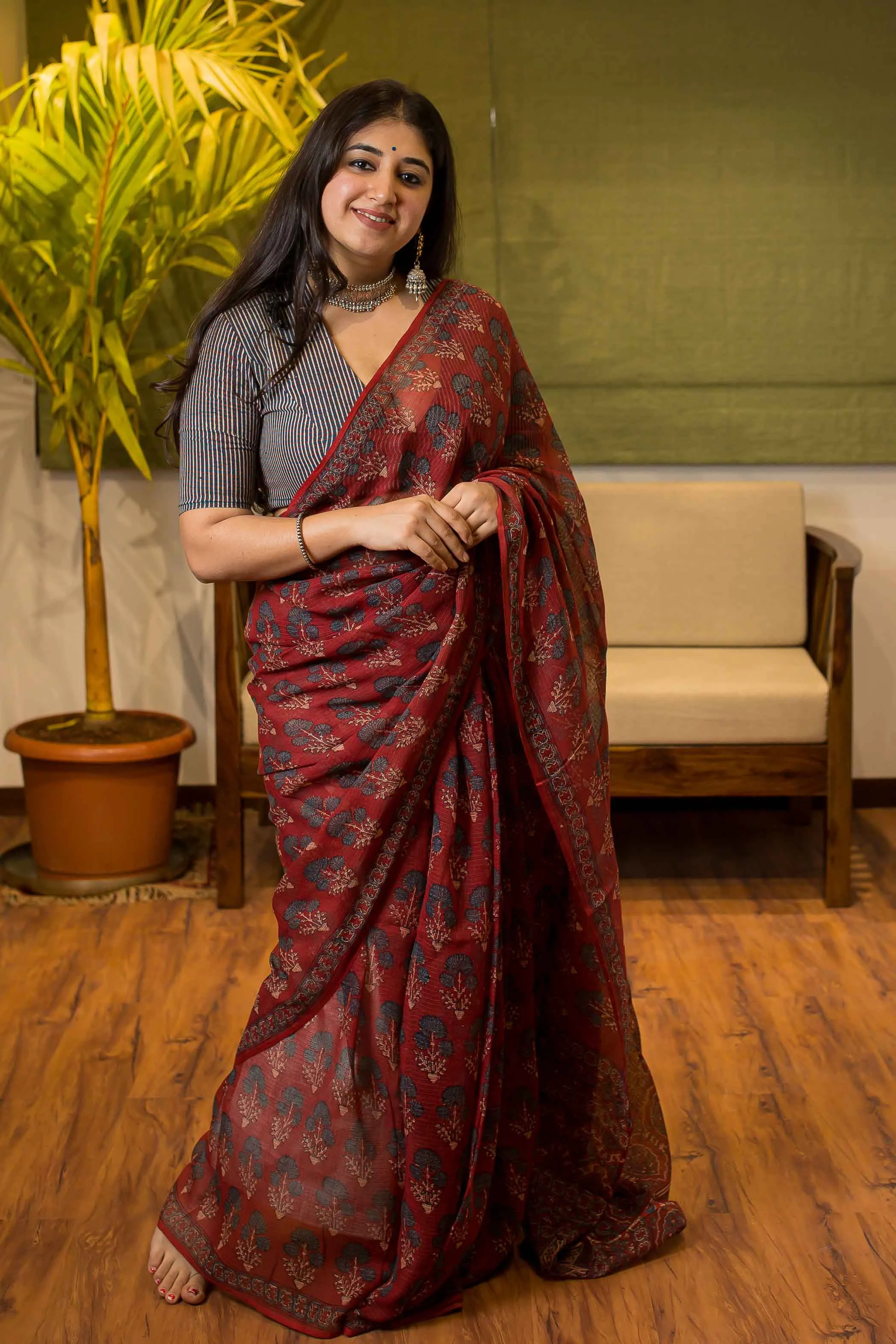 Ajrakh Natural Dyed Kota Doria Saree