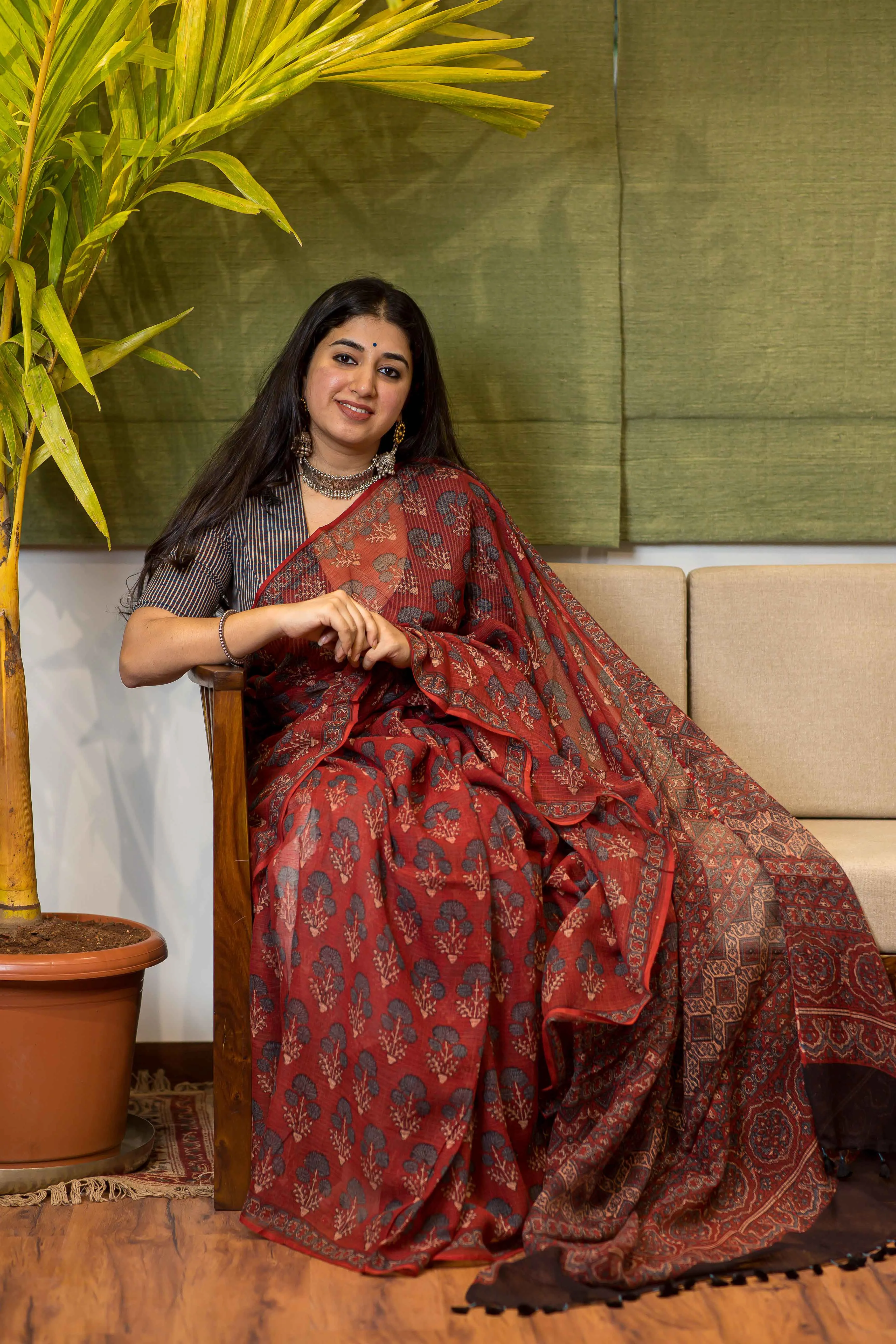 Ajrakh Natural Dyed Kota Doria Saree