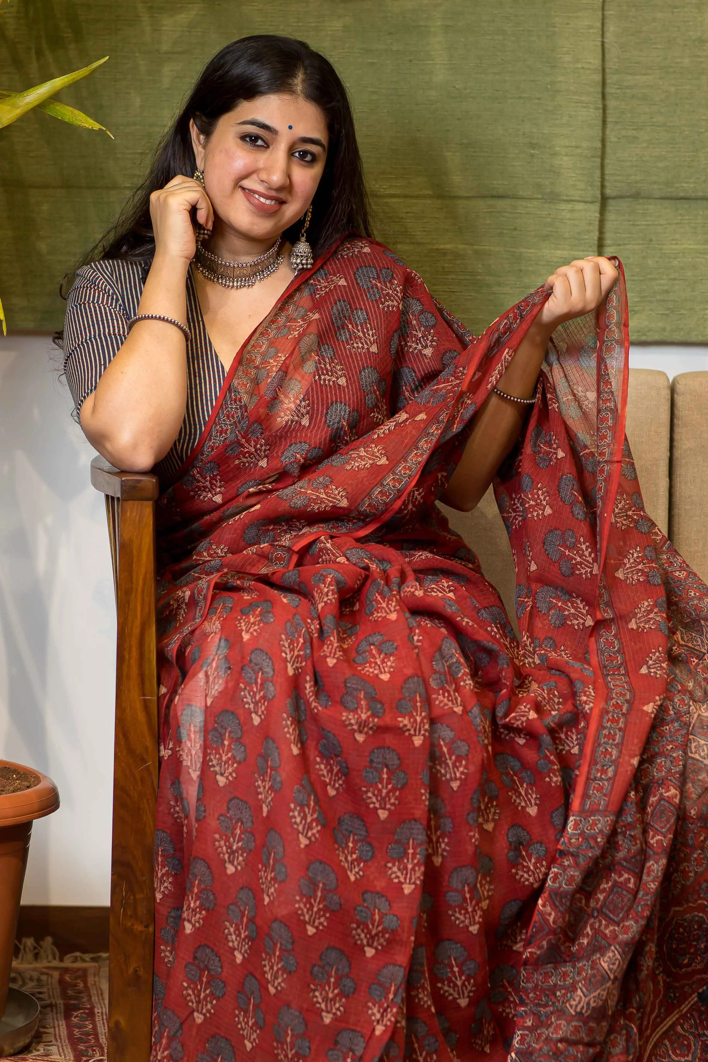 Ajrakh Natural Dyed Kota Doria Saree