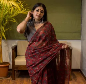Ajrakh Natural Dyed Kota Doria Saree