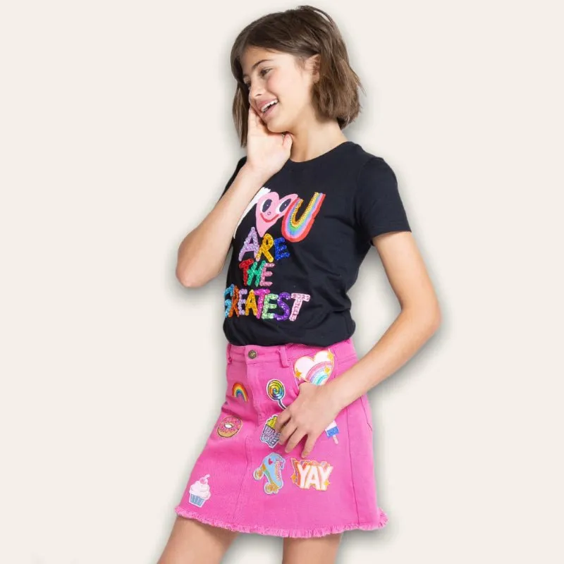 All About Patch Hot Pink Denim Skirt