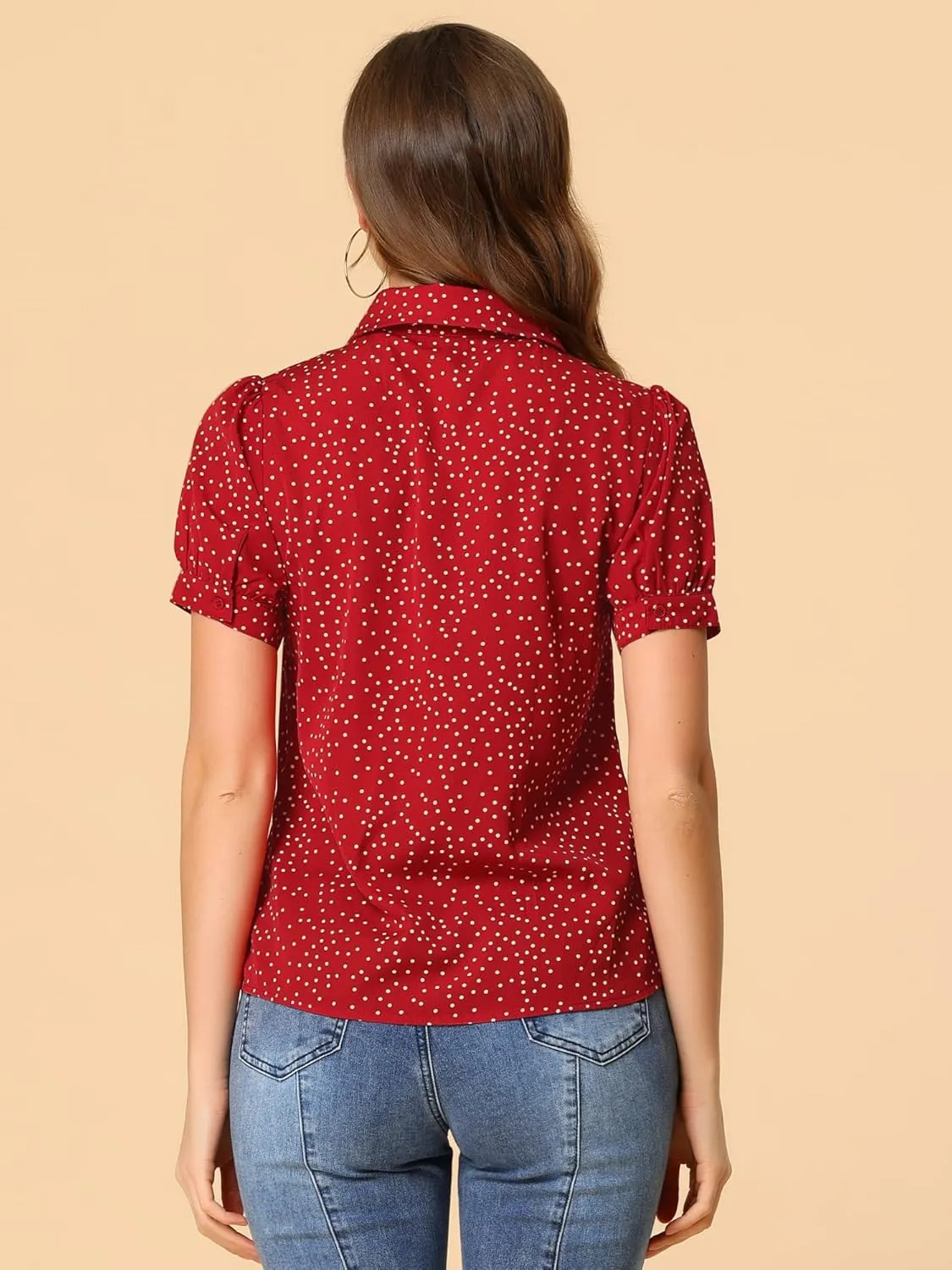 Allegra K Women's Retro Blouses Printed Bow Tie Peter Pan Collar Chiffon Blouse