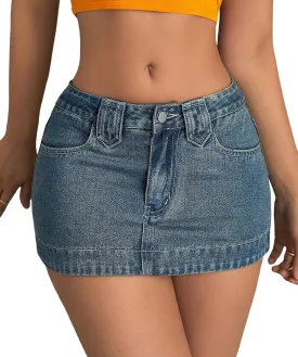 ATHX Women's Denim Cargo Skirts Spring Summer High Stretchy Low Waist Y2k Mini Jean Skirt Bodycon Wrap Short Skirt