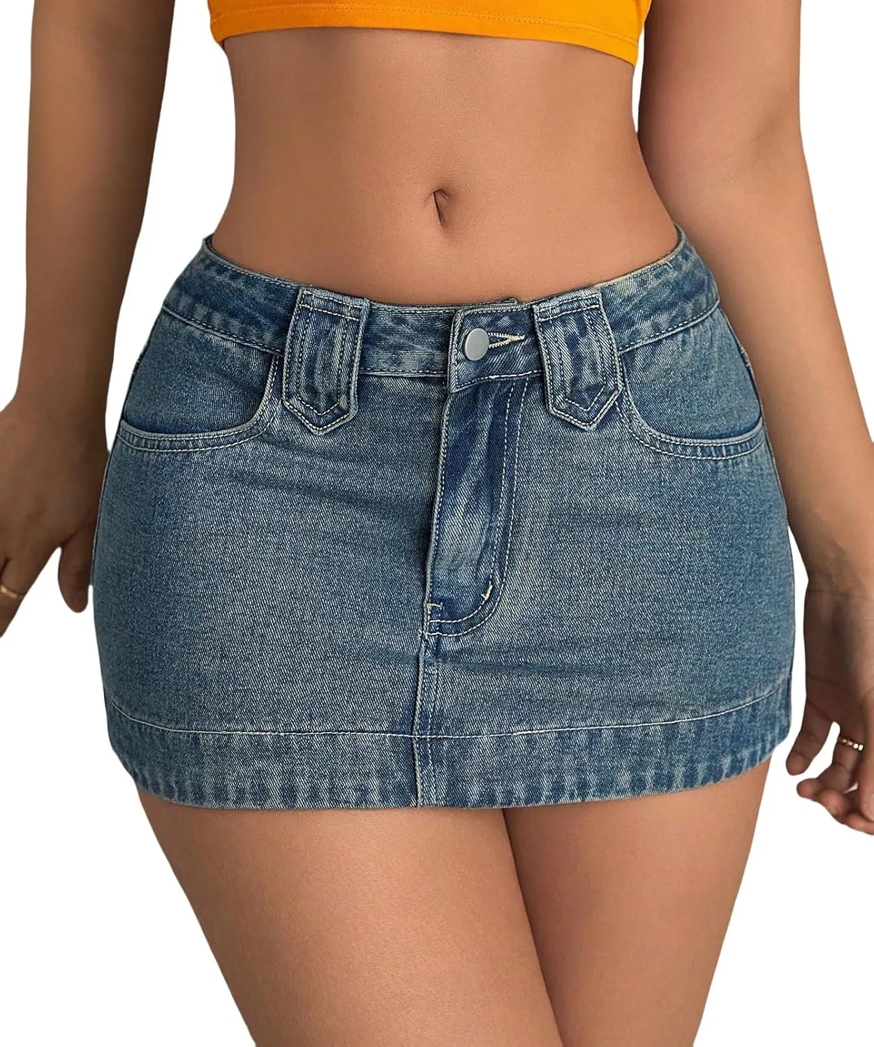 ATHX Women's Denim Cargo Skirts Spring Summer High Stretchy Low Waist Y2k Mini Jean Skirt Bodycon Wrap Short Skirt
