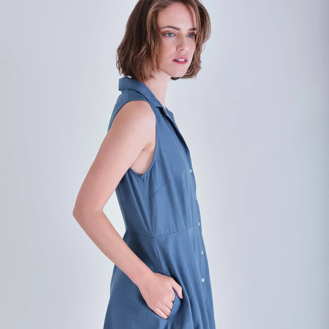 Aubrey Sleeveless Denim Shirt Dress