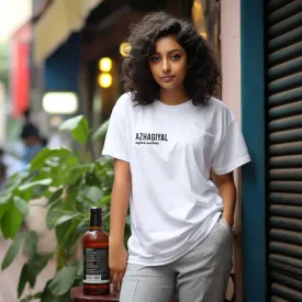 Azhagiyal | Tamil Oversized T-Shirt (White) (Right Pocket)