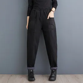 Babakud Women Winter Fleece-Lined Relaxed- Fit Denim Pants