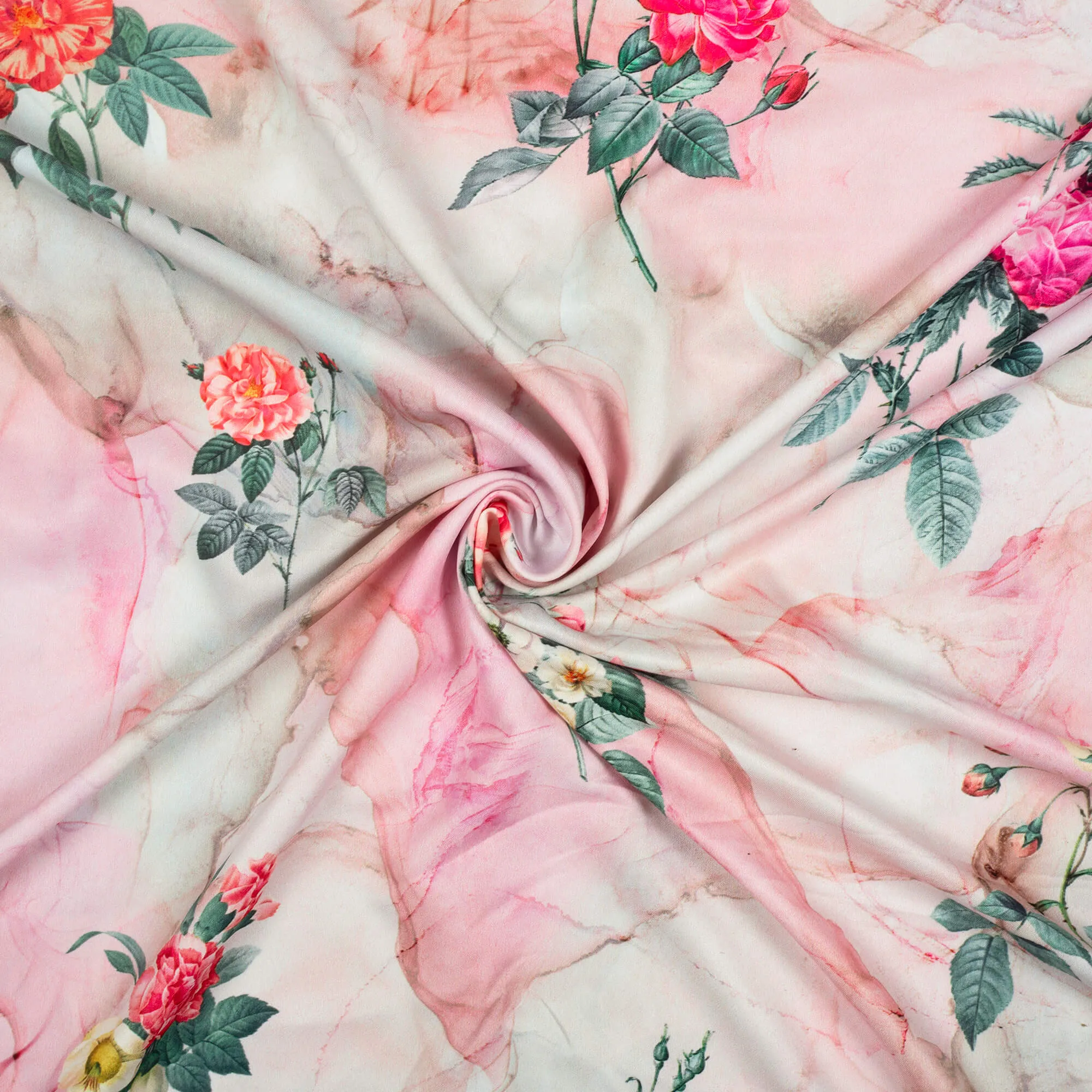 Baby Pink And Green Marble Pattern Digital Print Ultra Premium Butter Crepe Fabric