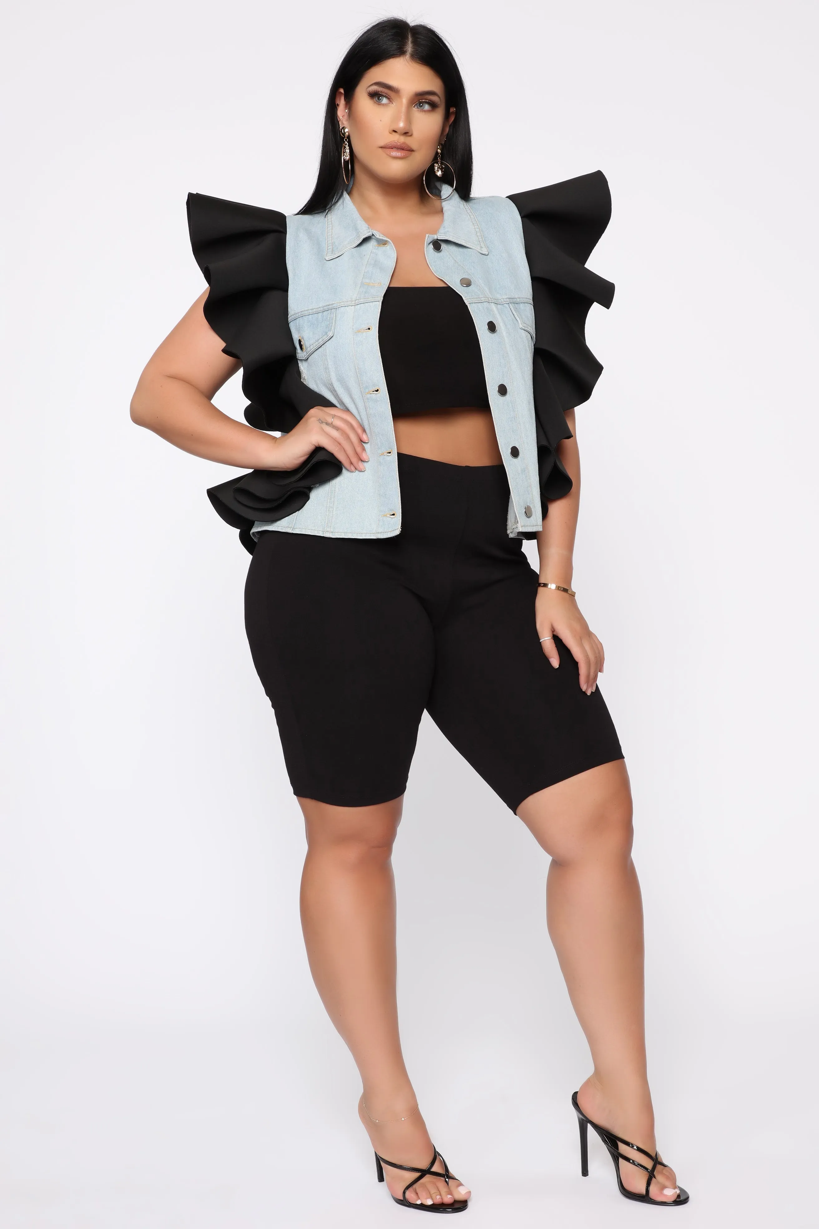Be Careful Denim Vest Jacket - Black/Combo