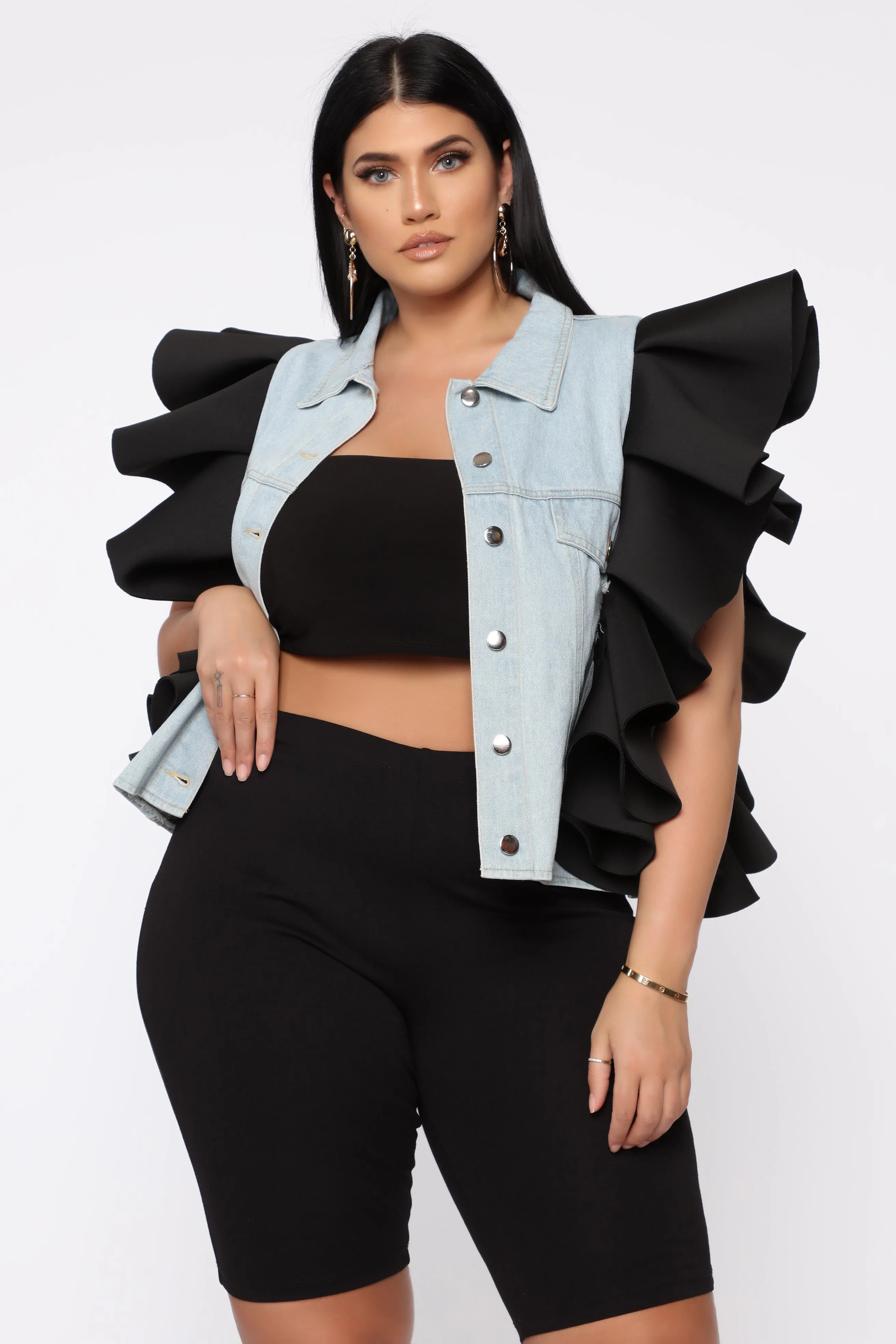 Be Careful Denim Vest Jacket - Black/Combo