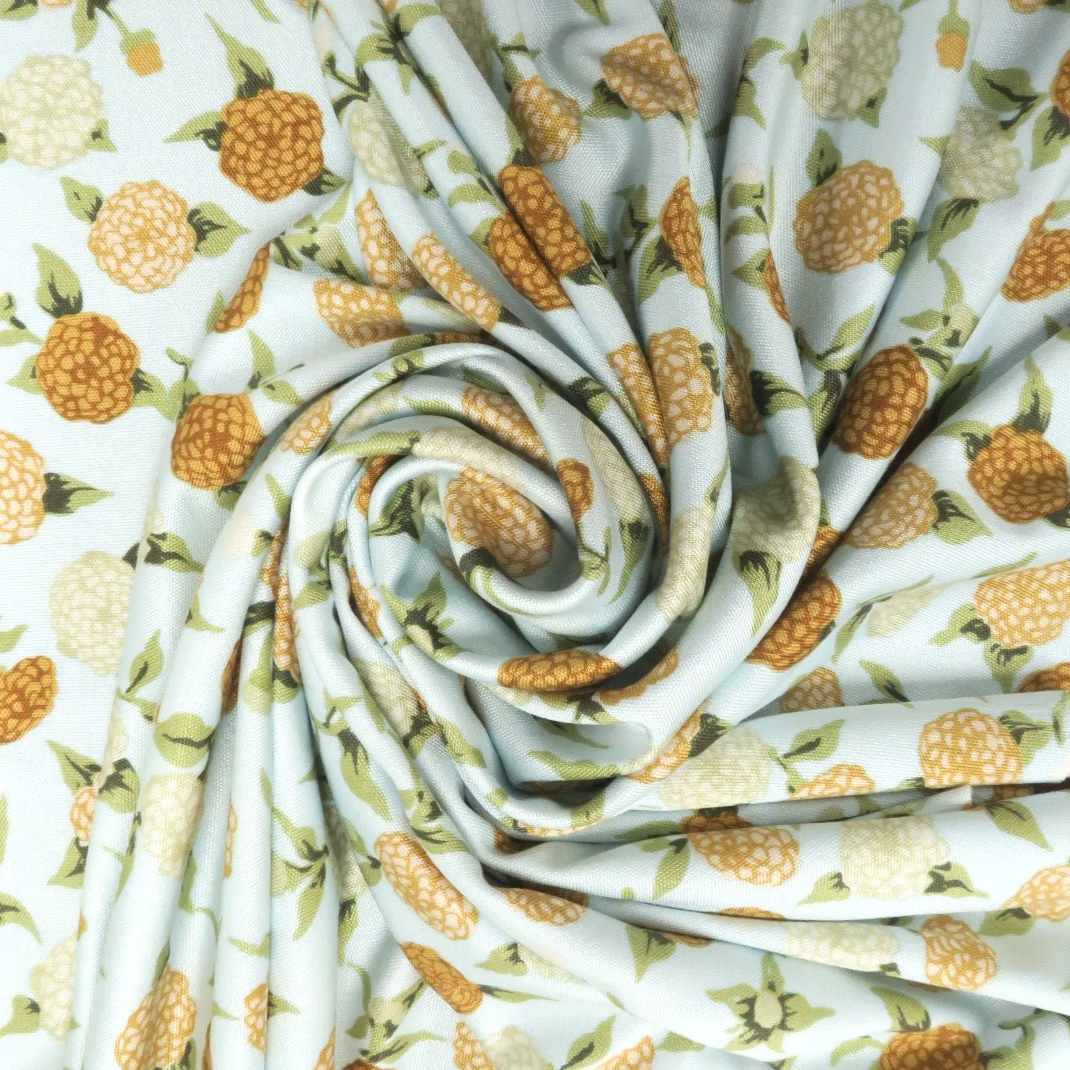Beige and Brown Flowers on a White Background Printed Spandex Stretch Fabric