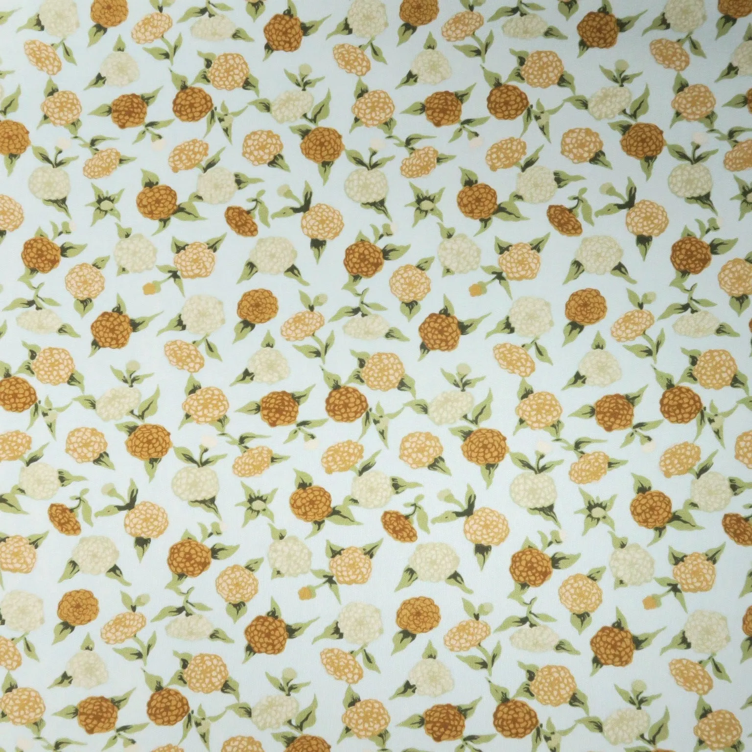 Beige and Brown Flowers on a White Background Printed Spandex Stretch Fabric