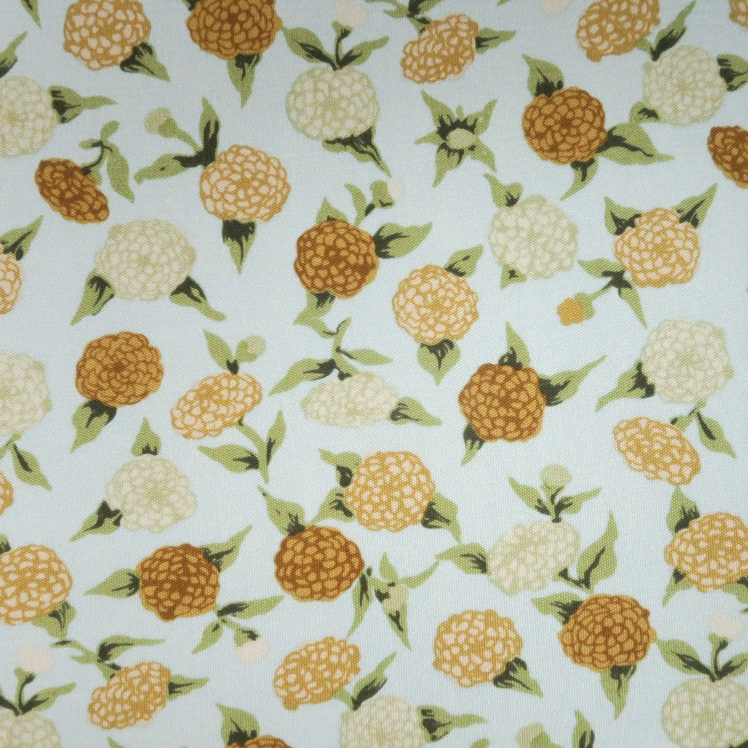 Beige and Brown Flowers on a White Background Printed Spandex Stretch Fabric