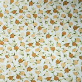 Beige and Brown Flowers on a White Background Printed Spandex Stretch Fabric