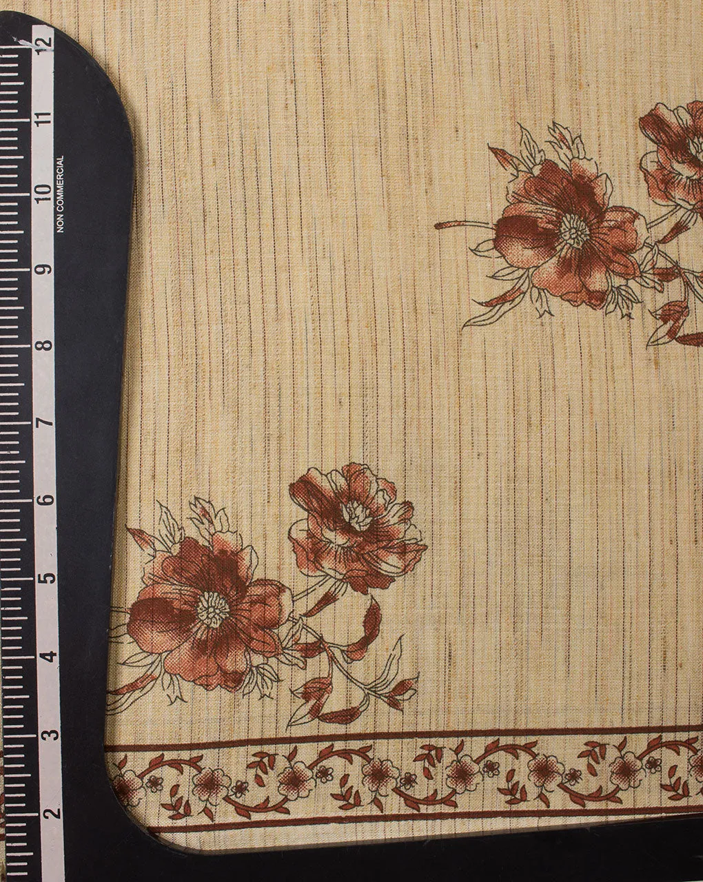 Beige Red Floral Woven Loom Textured Foil Screen Print Cotton Fabric